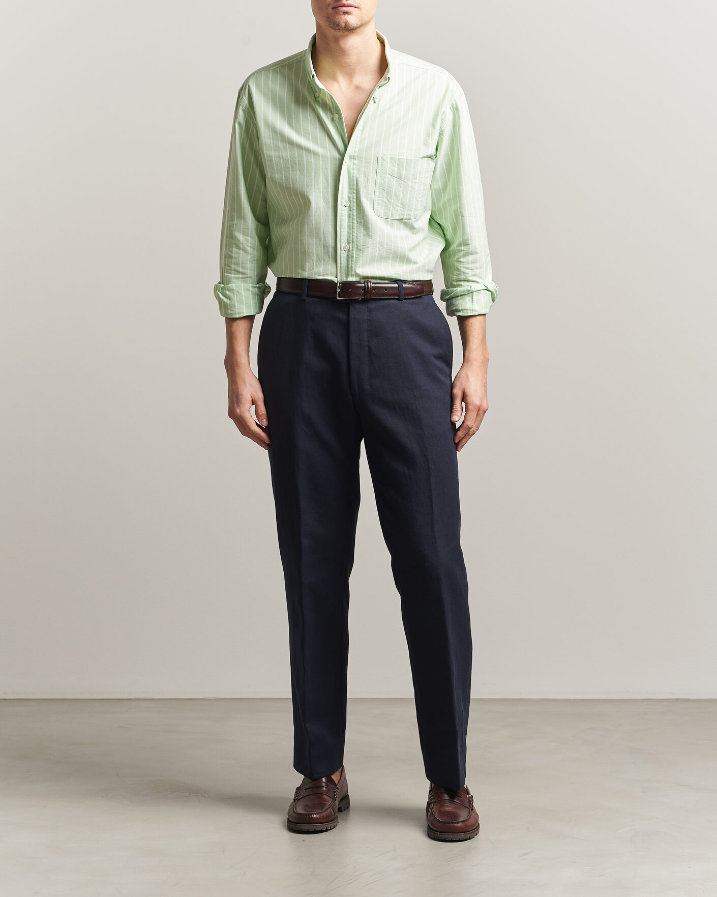 Herr | Skjortor | Kamakura Shirts | Vintage Ivy Oxford BD Shirt Green Blazer Stripe