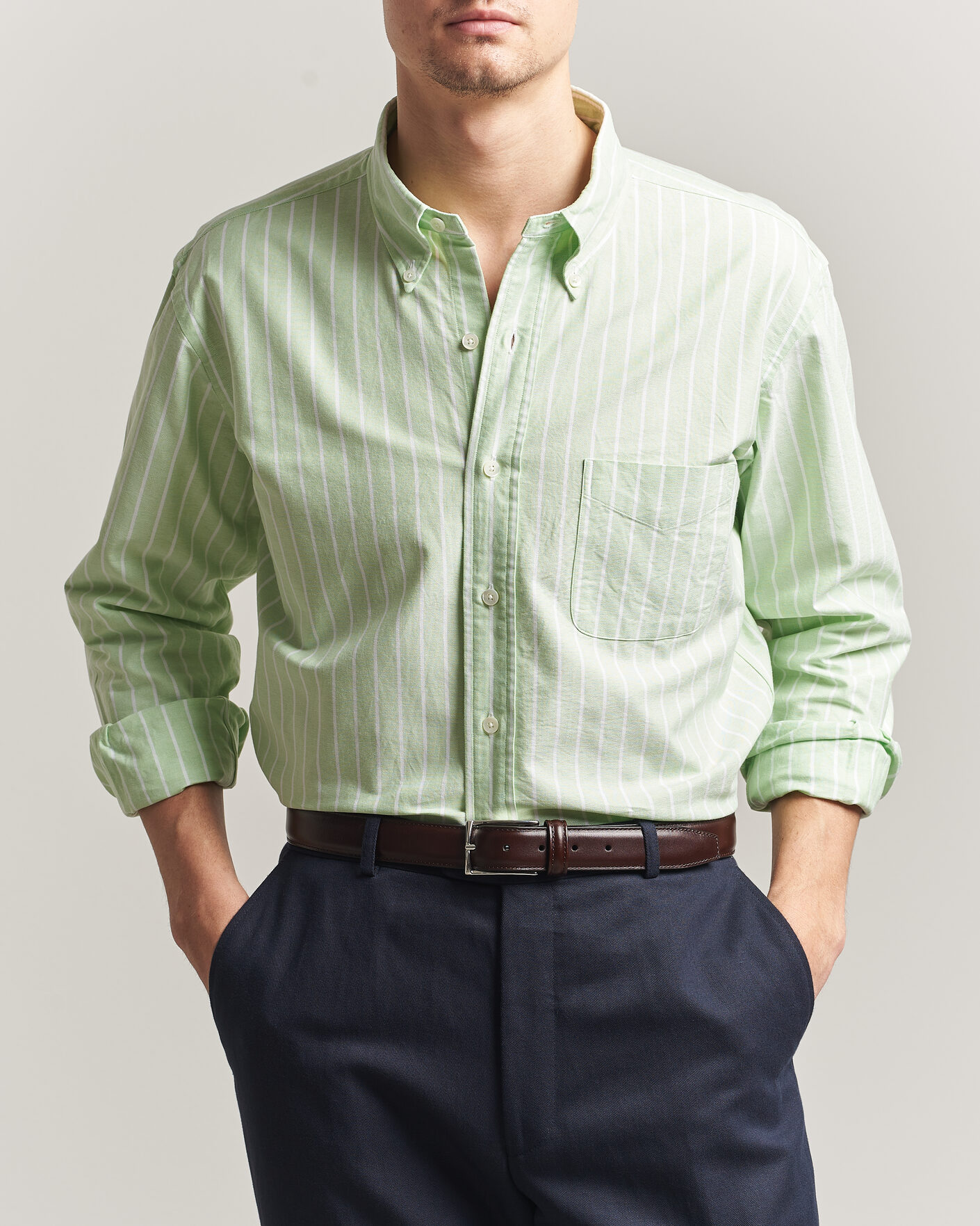 Herr | Skjortor | Kamakura Shirts | Vintage Ivy Oxford BD Shirt Green Blazer Stripe