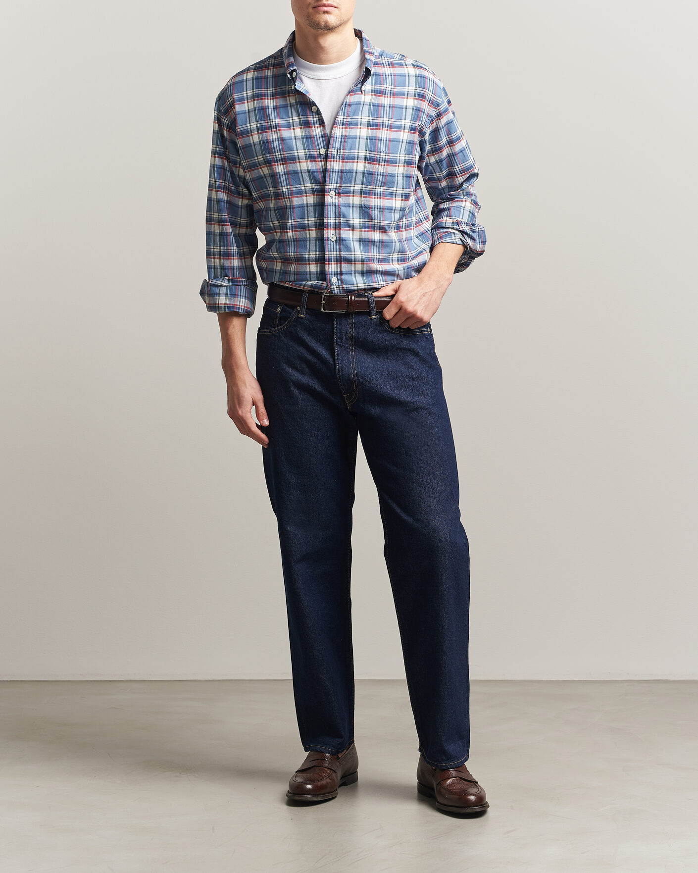 Herr | Skjortor | Kamakura Shirts | Vintage Ivy Button Down Shirt Blue Madras