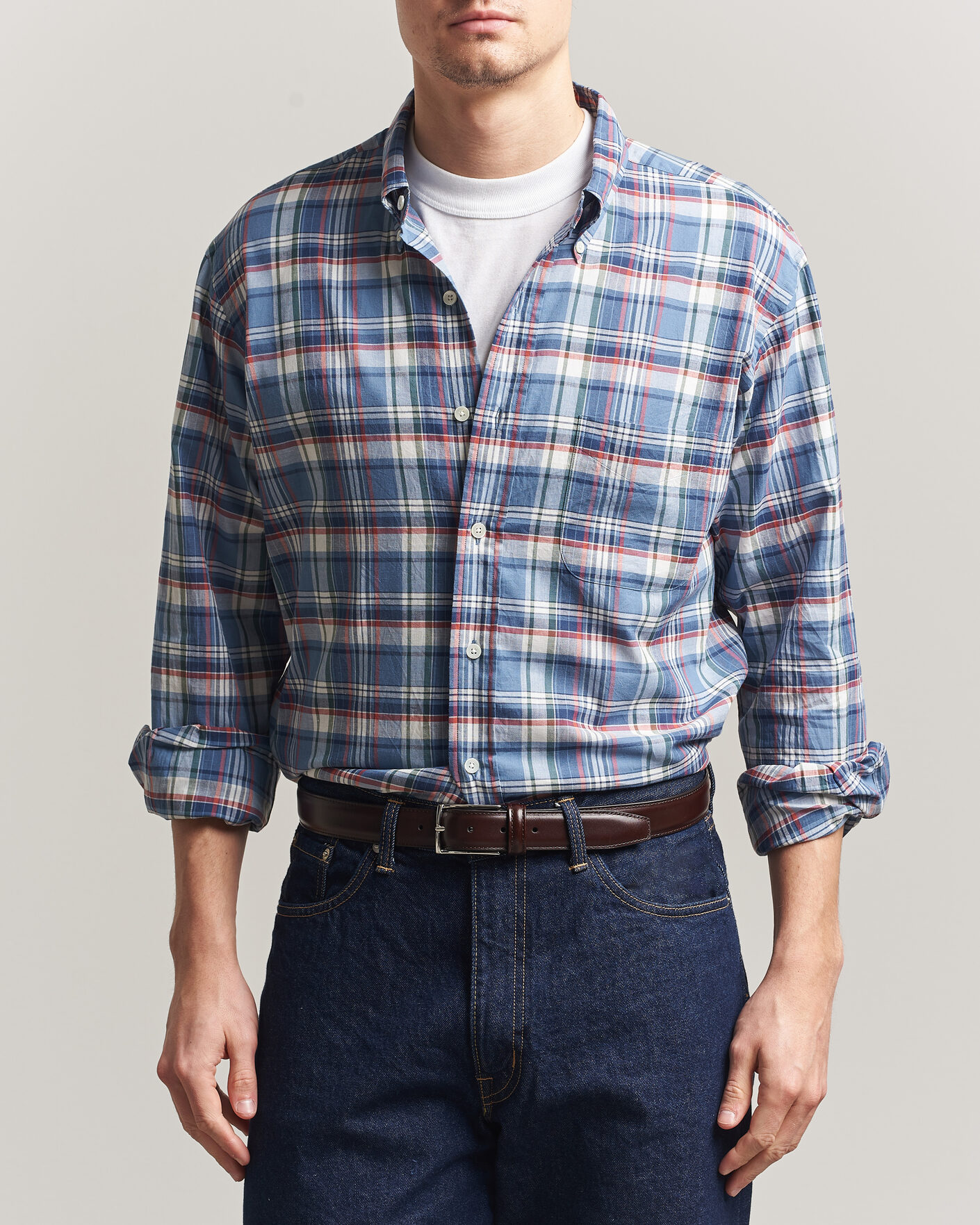 Herr | Skjortor | Kamakura Shirts | Vintage Ivy Button Down Shirt Blue Madras