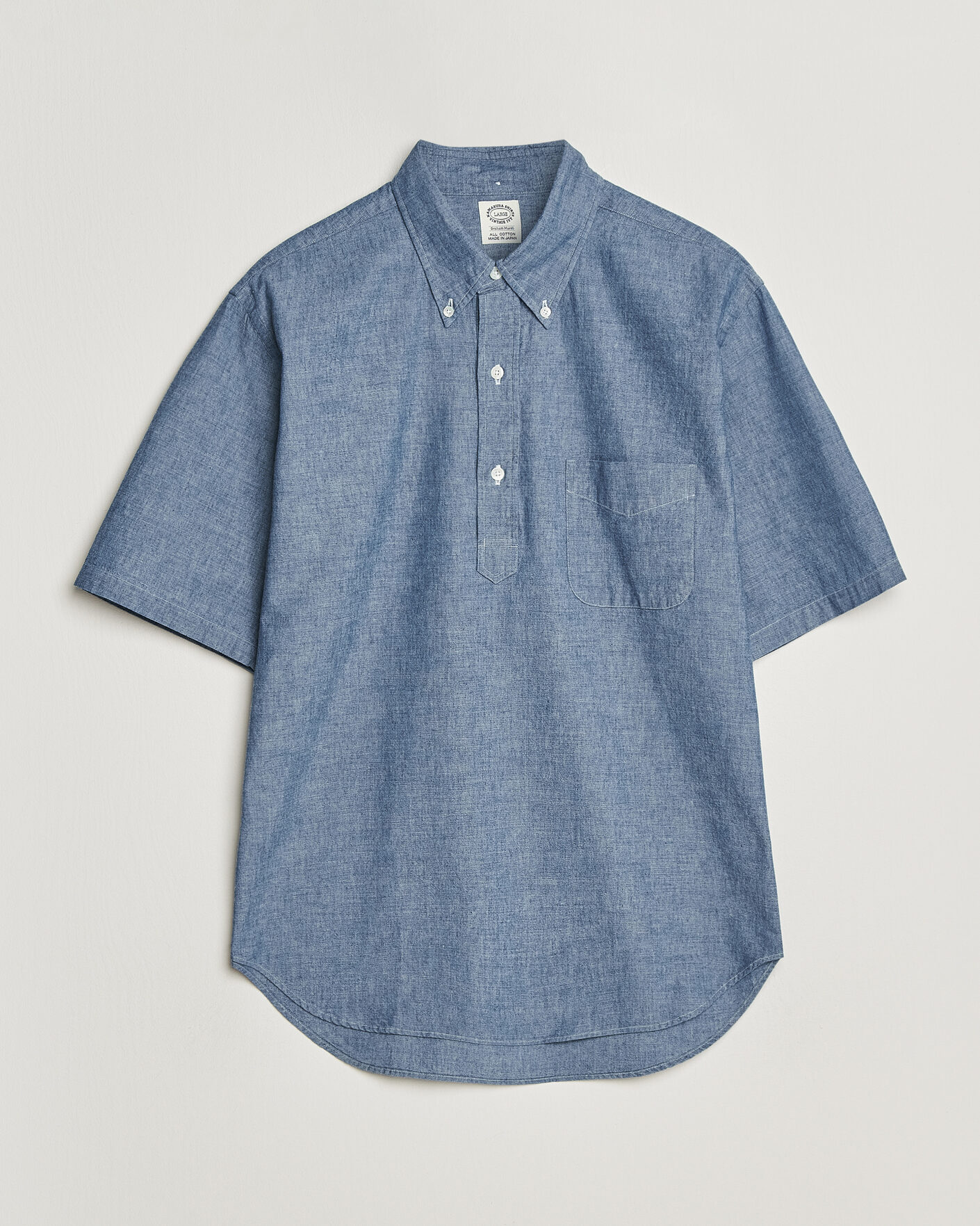 Herr | Skjortor | Kamakura Shirts | Vintage Ivy Half Sleeve Chambray Popover Blue