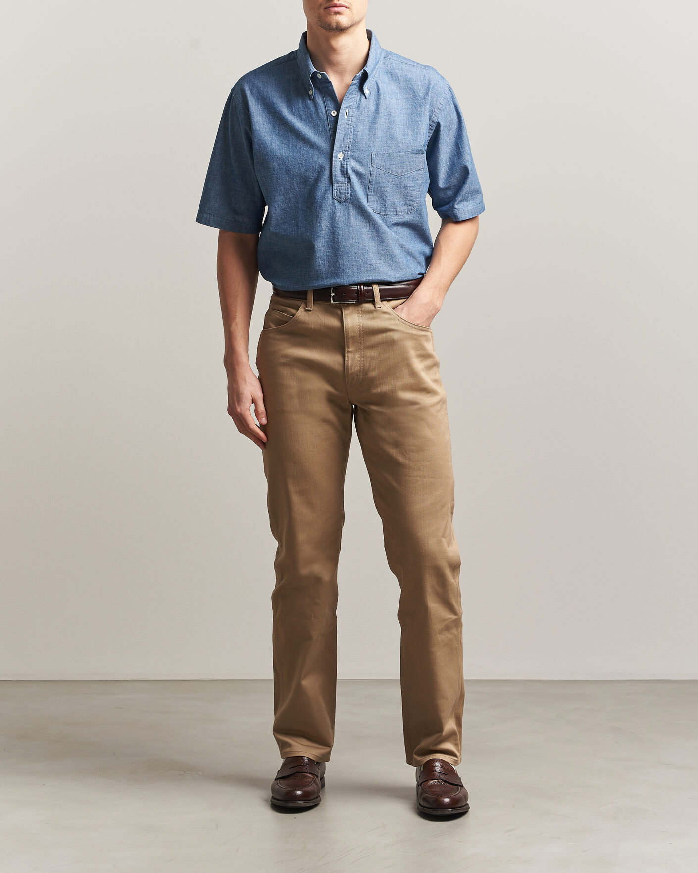 Herr | Skjortor | Kamakura Shirts | Vintage Ivy Half Sleeve Chambray Popover Blue