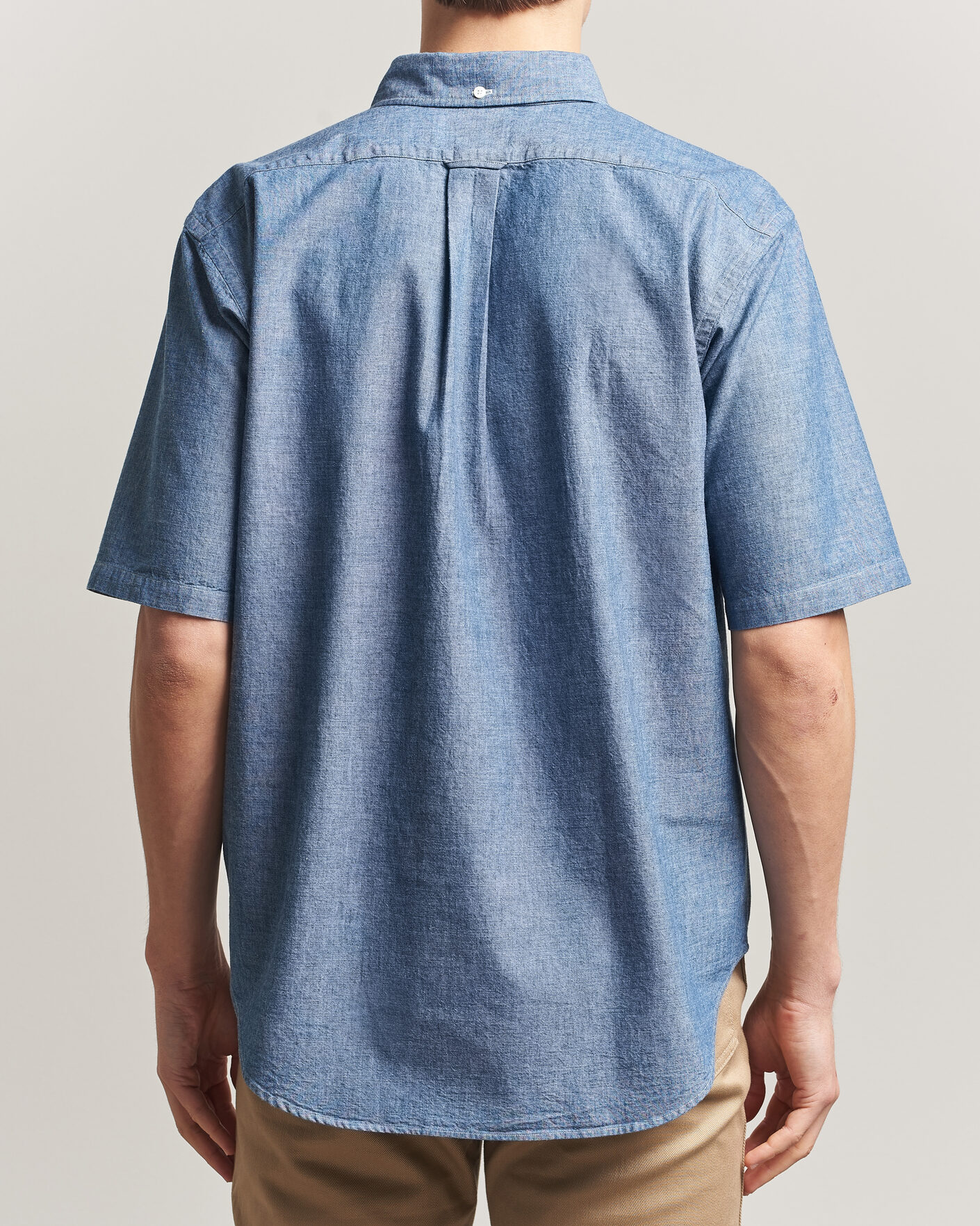 Herr | Skjortor | Kamakura Shirts | Vintage Ivy Half Sleeve Chambray Popover Blue