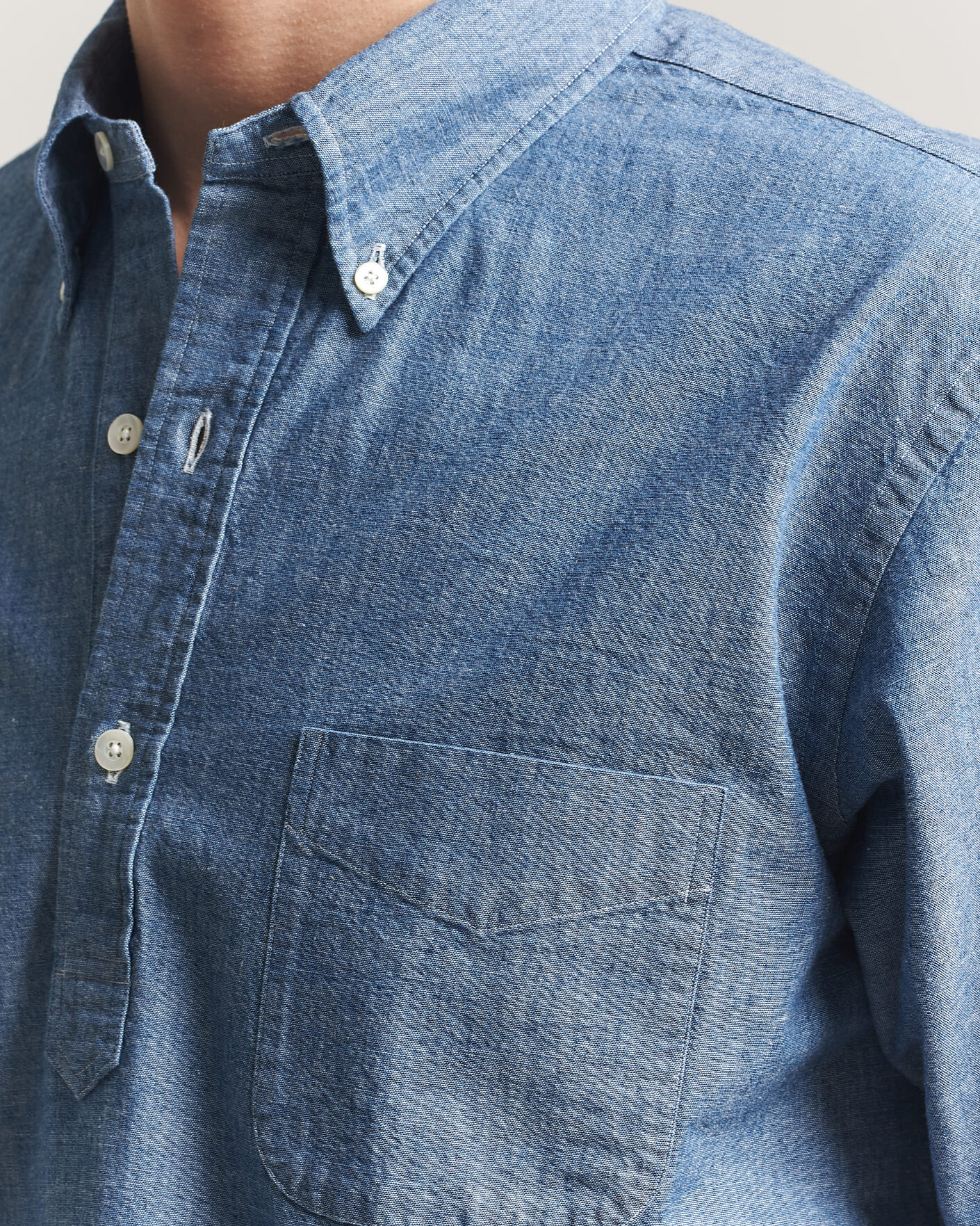 Herr | Skjortor | Kamakura Shirts | Vintage Ivy Half Sleeve Chambray Popover Blue