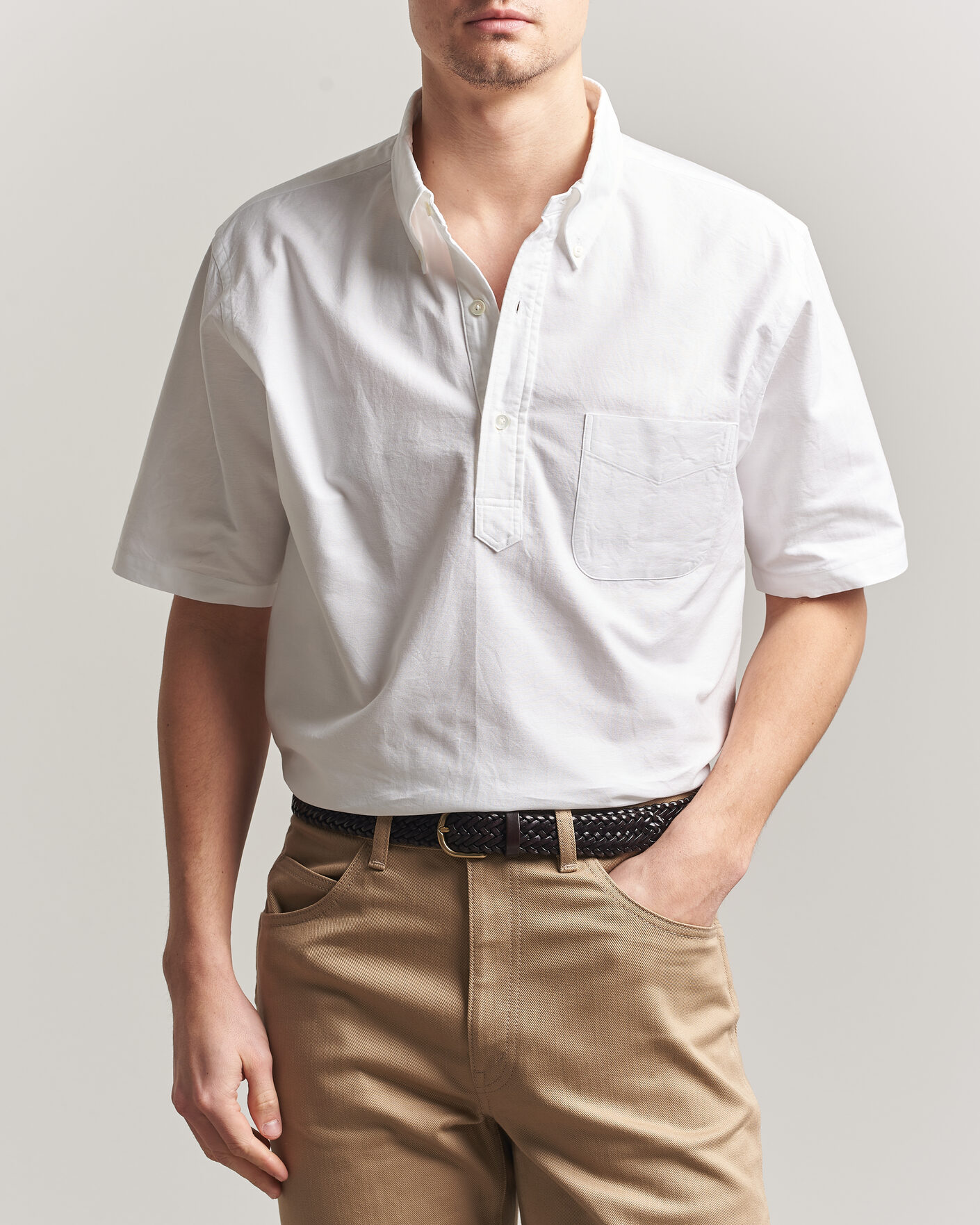 Herr | Skjortor | Kamakura Shirts | Vintage Ivy Half Sleeve Oxford Popover White