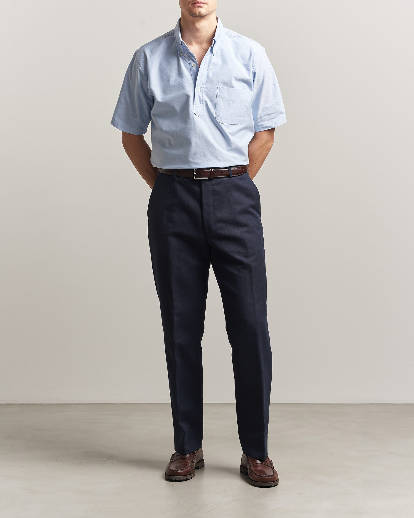 Herr | Skjortor | Kamakura Shirts | Vintage Ivy Half Sleeve Oxford Popover Light Blue