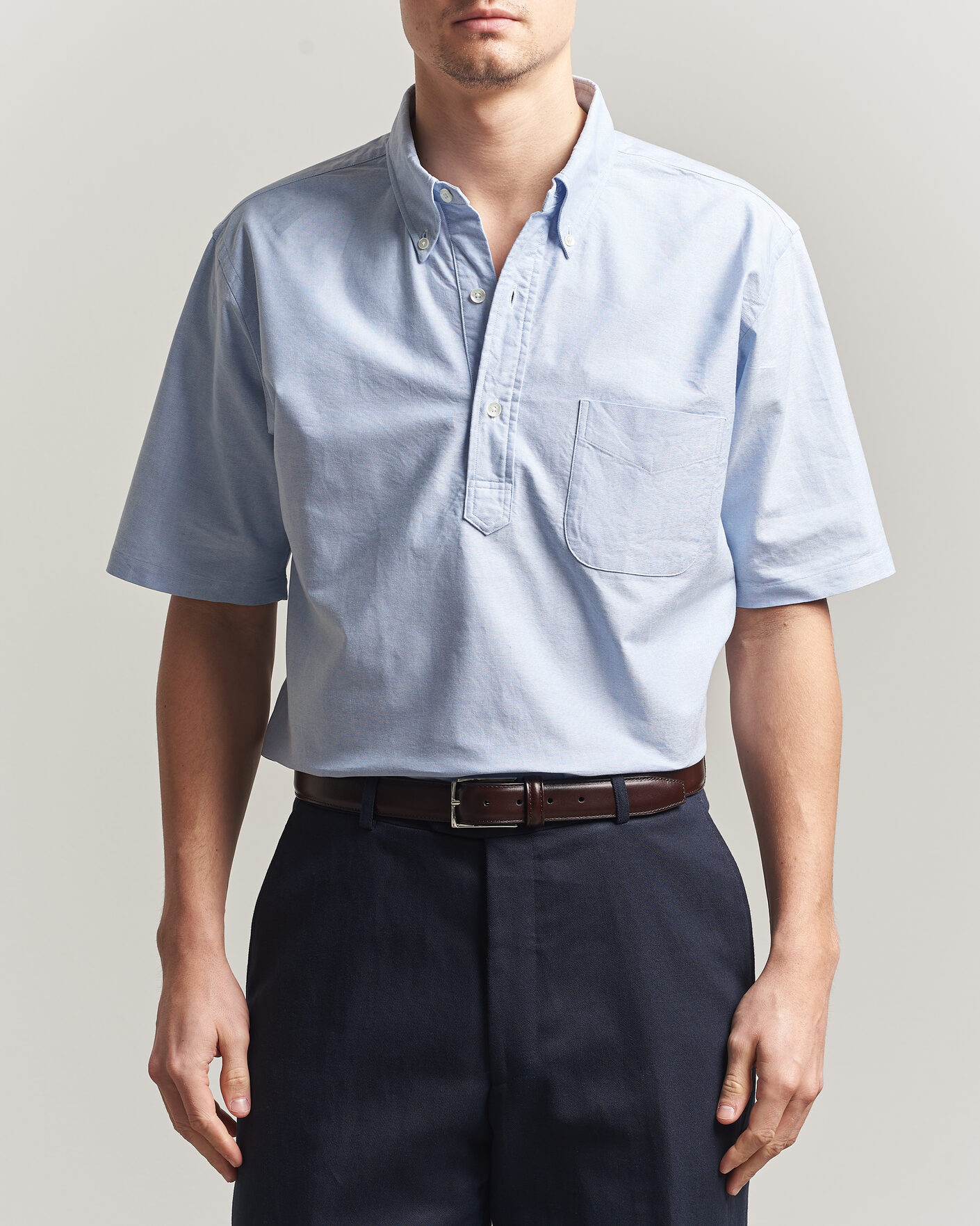 Herr | Skjortor | Kamakura Shirts | Vintage Ivy Half Sleeve Oxford Popover Light Blue