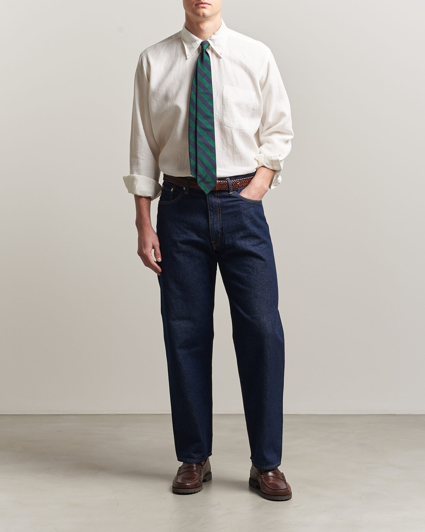 Herr | Skjortor | Kamakura Shirts | Linen Ametora Shirt White