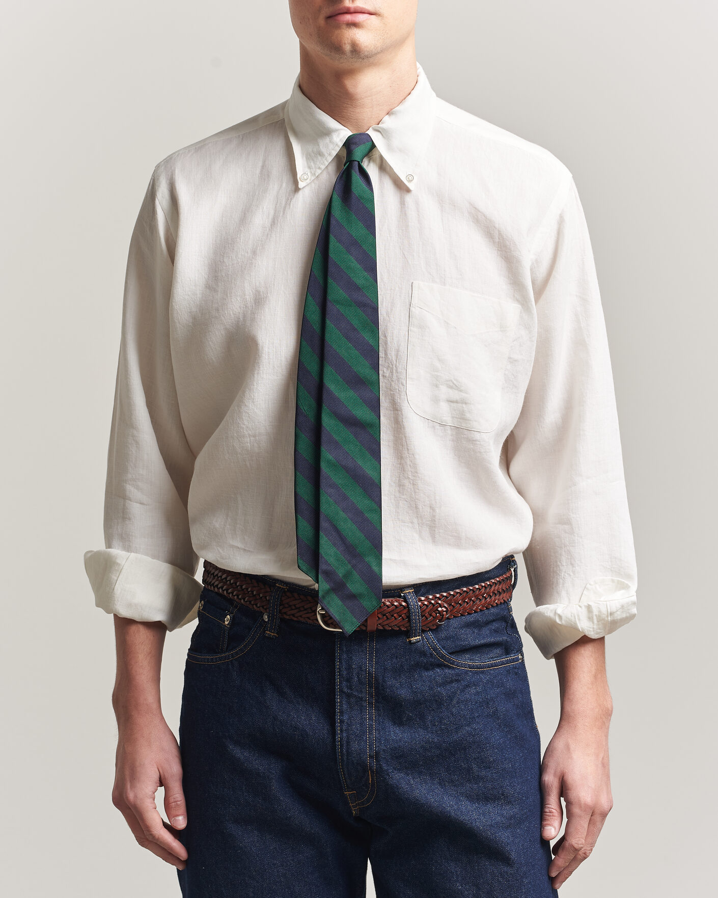 Herr | Skjortor | Kamakura Shirts | Linen Ametora Shirt White