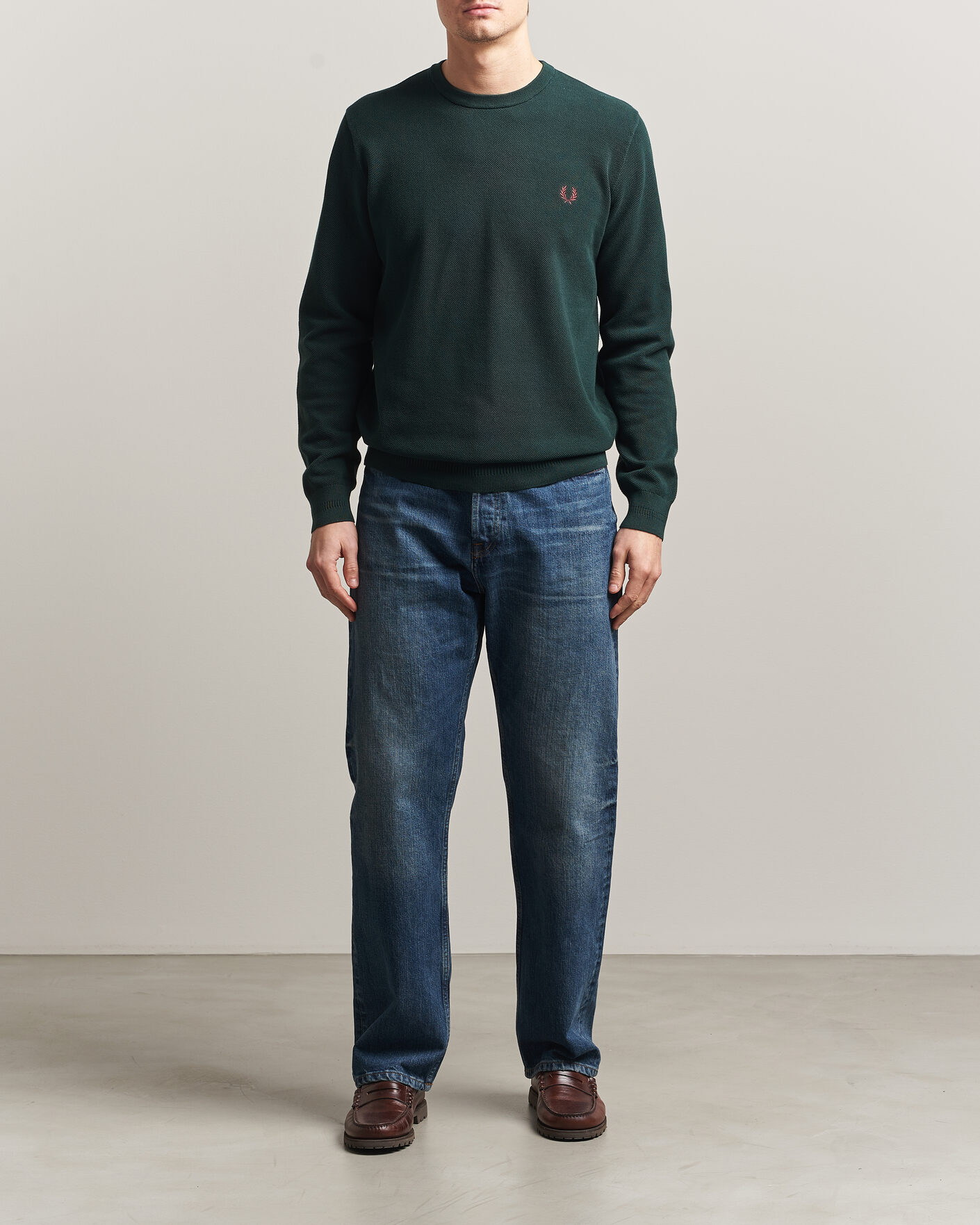 Herr | Tröjor | Fred Perry | Piqué Stitched Sweater Grassroots Green