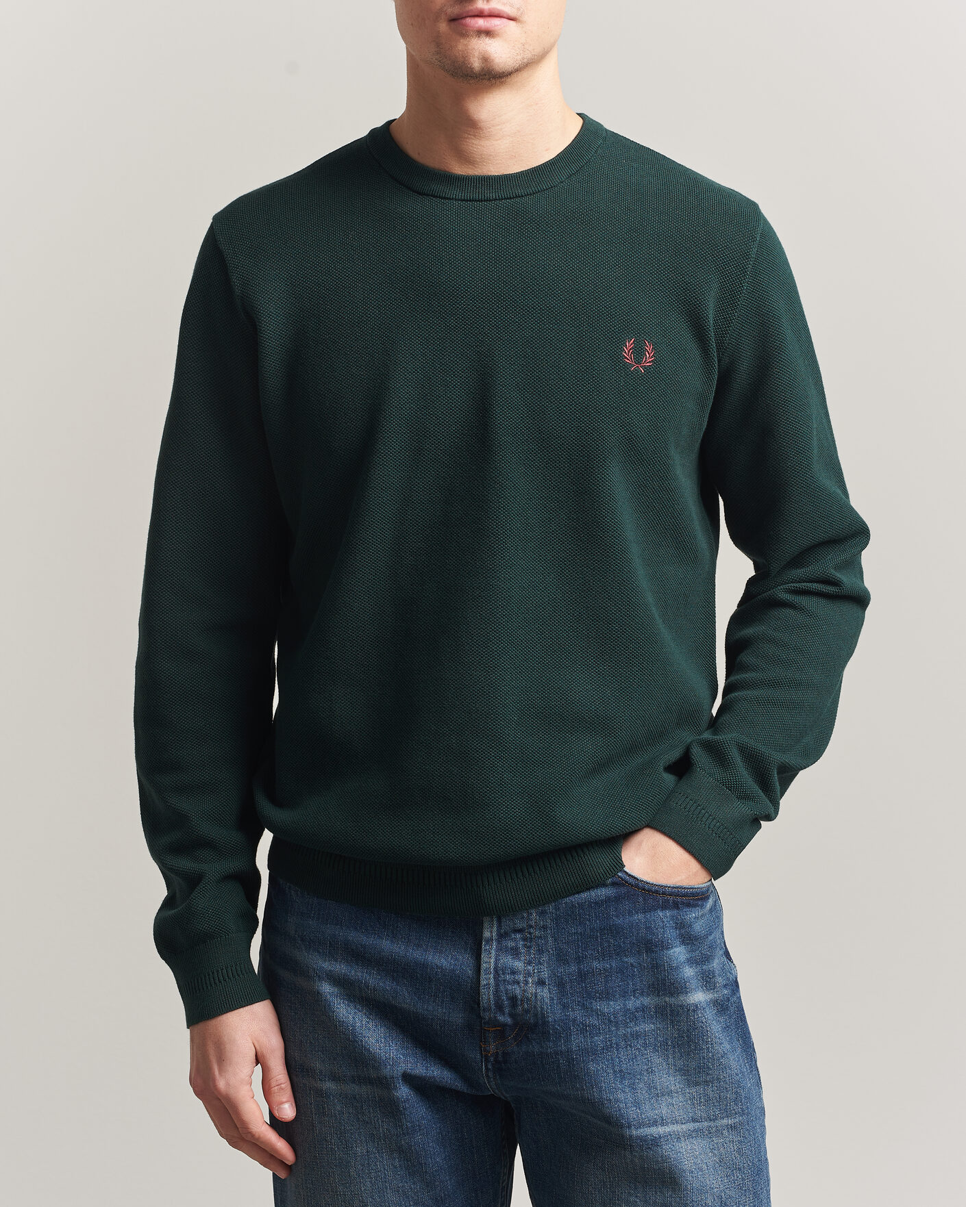 Herr | Tröjor | Fred Perry | Piqué Stitched Sweater Grassroots Green