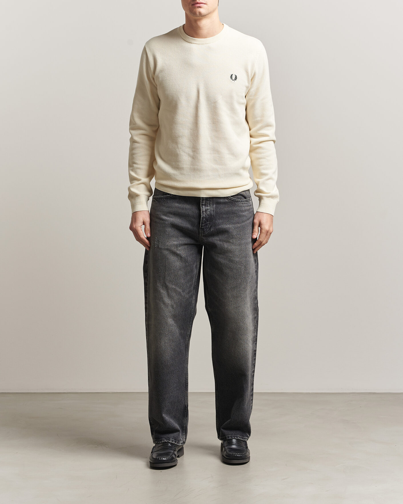 Herr | Tröjor | Fred Perry | Piqué Stitched Sweater Ecru