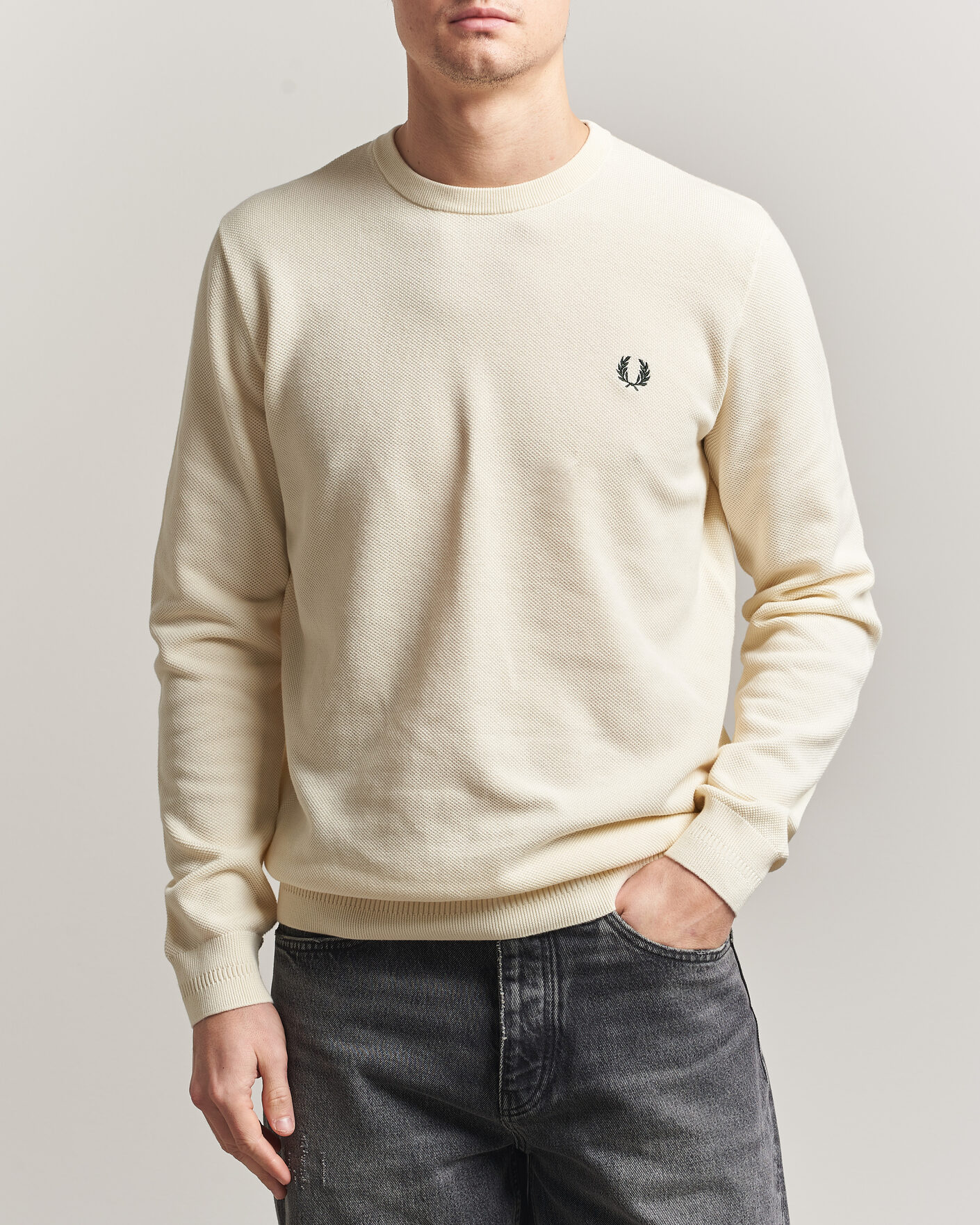Herr | Tröjor | Fred Perry | Piqué Stitched Sweater Ecru