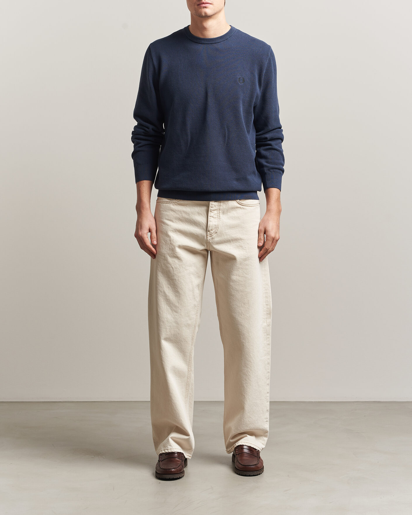 Herr | Tröjor | Fred Perry | Piqué Stitched Sweater Dark Airforce