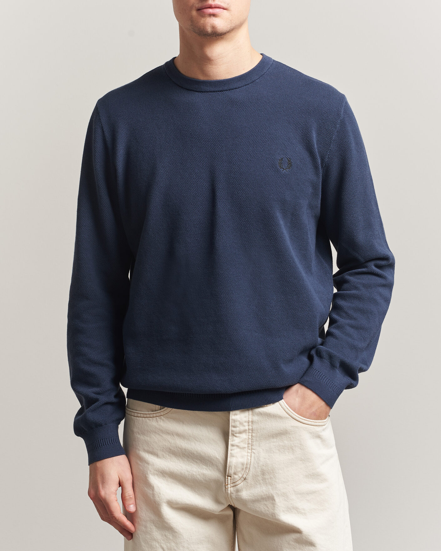 Herr | Tröjor | Fred Perry | Piqué Stitched Sweater Dark Airforce