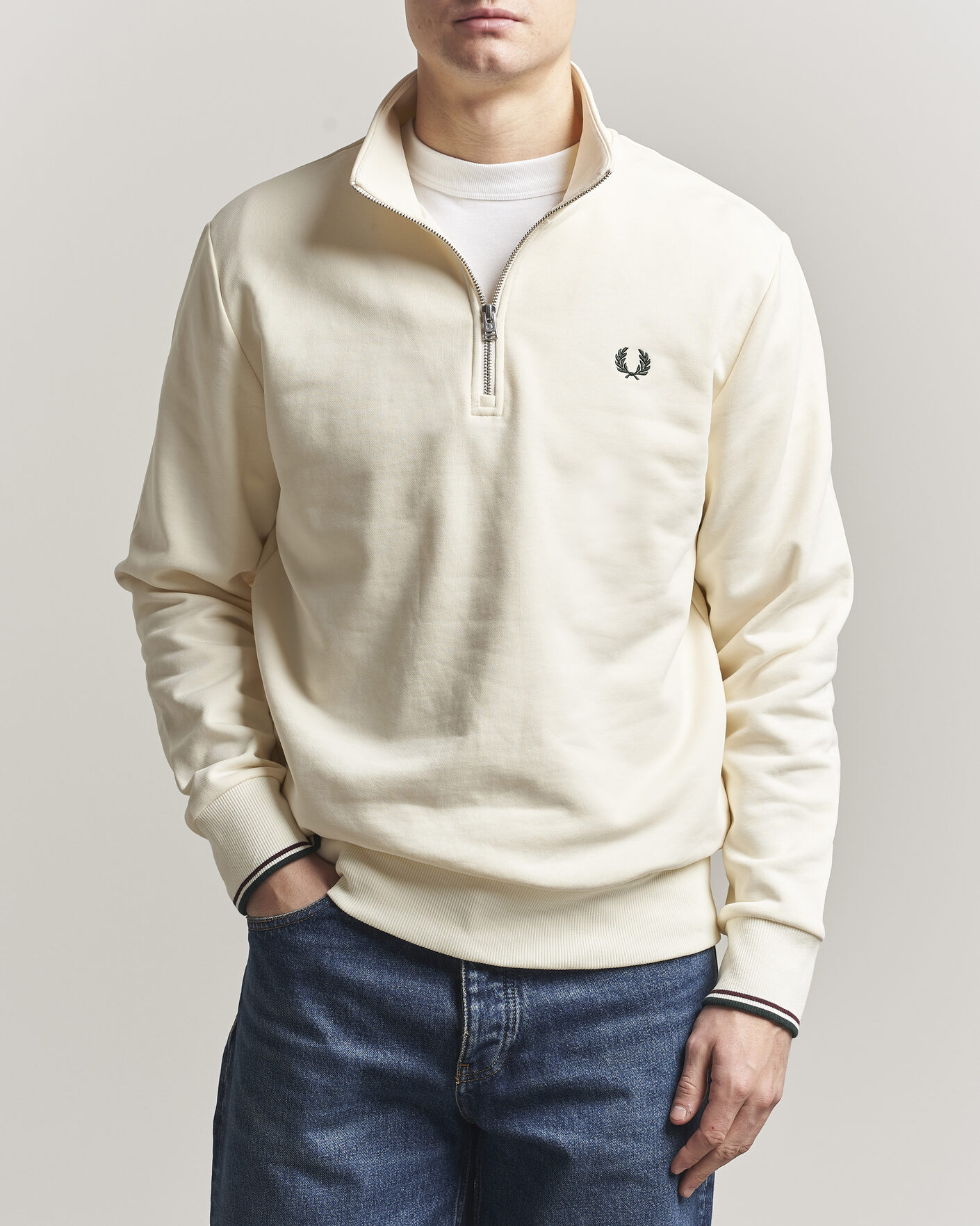 Herr | Tröjor | Fred Perry | Half Zip Sweatshirt Ecru