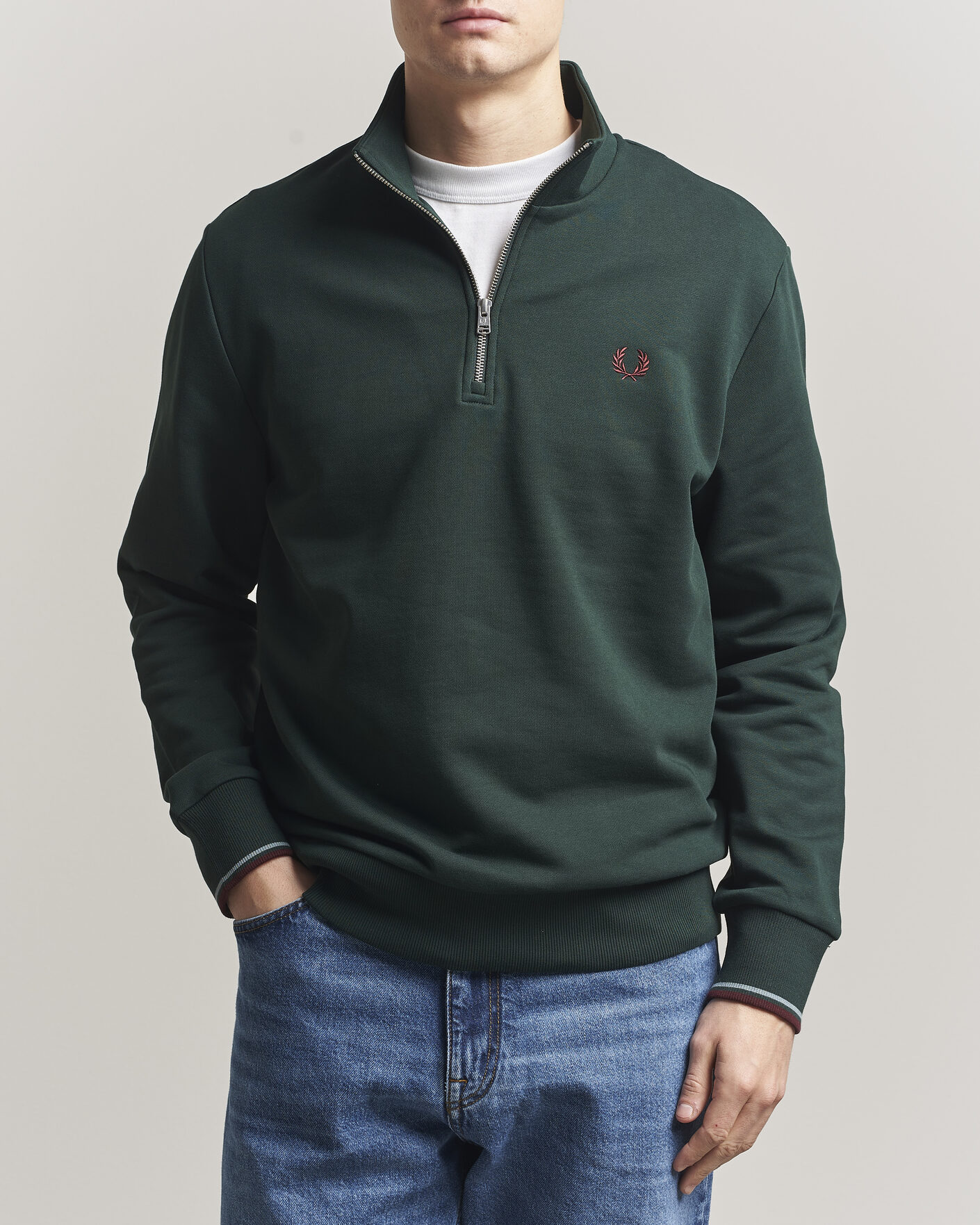 Herr | Tröjor | Fred Perry | Half Zip Sweatshirt Grassroots Green