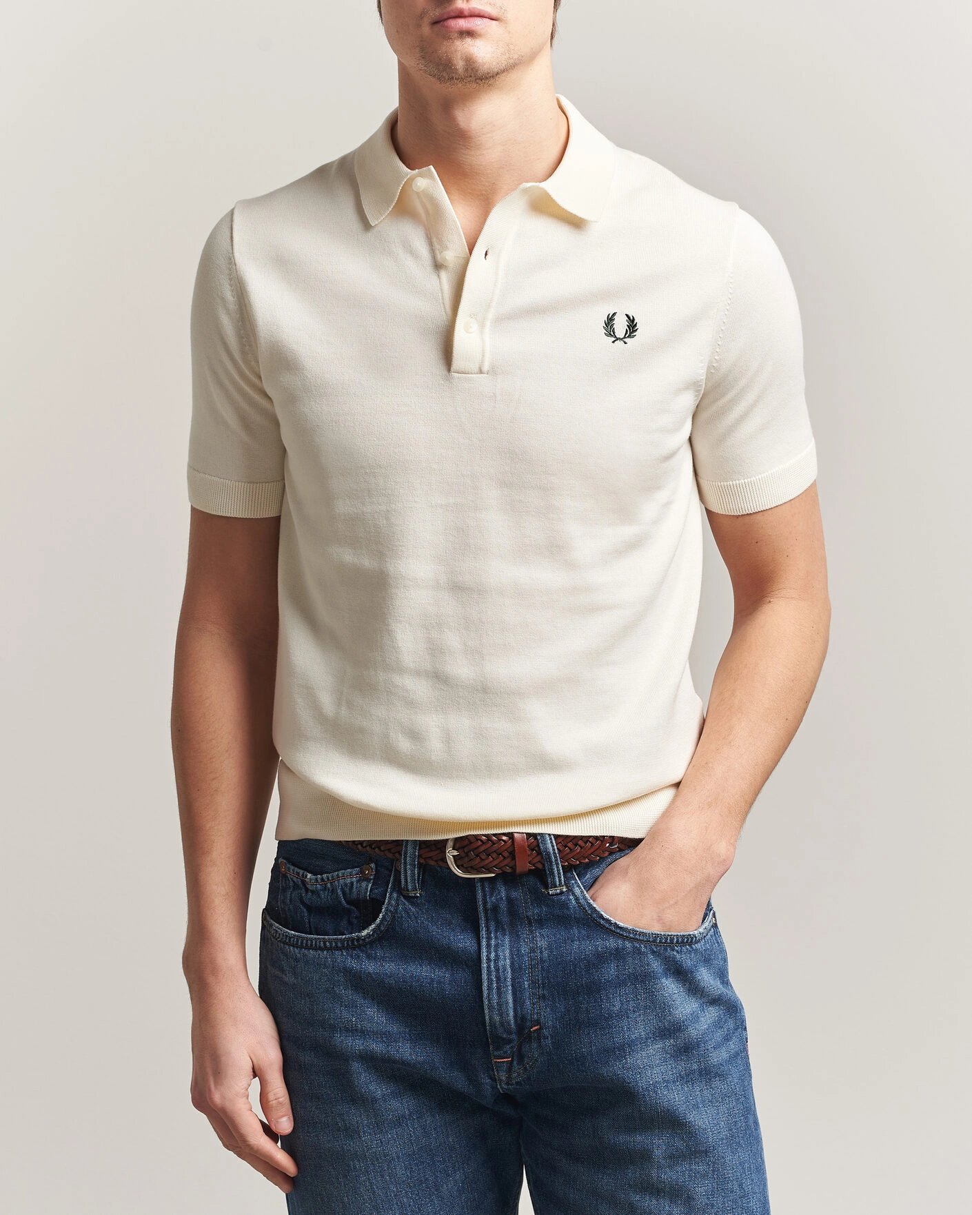 Herr | Pikéer | Fred Perry | Cotton Knitted Polo Ecru