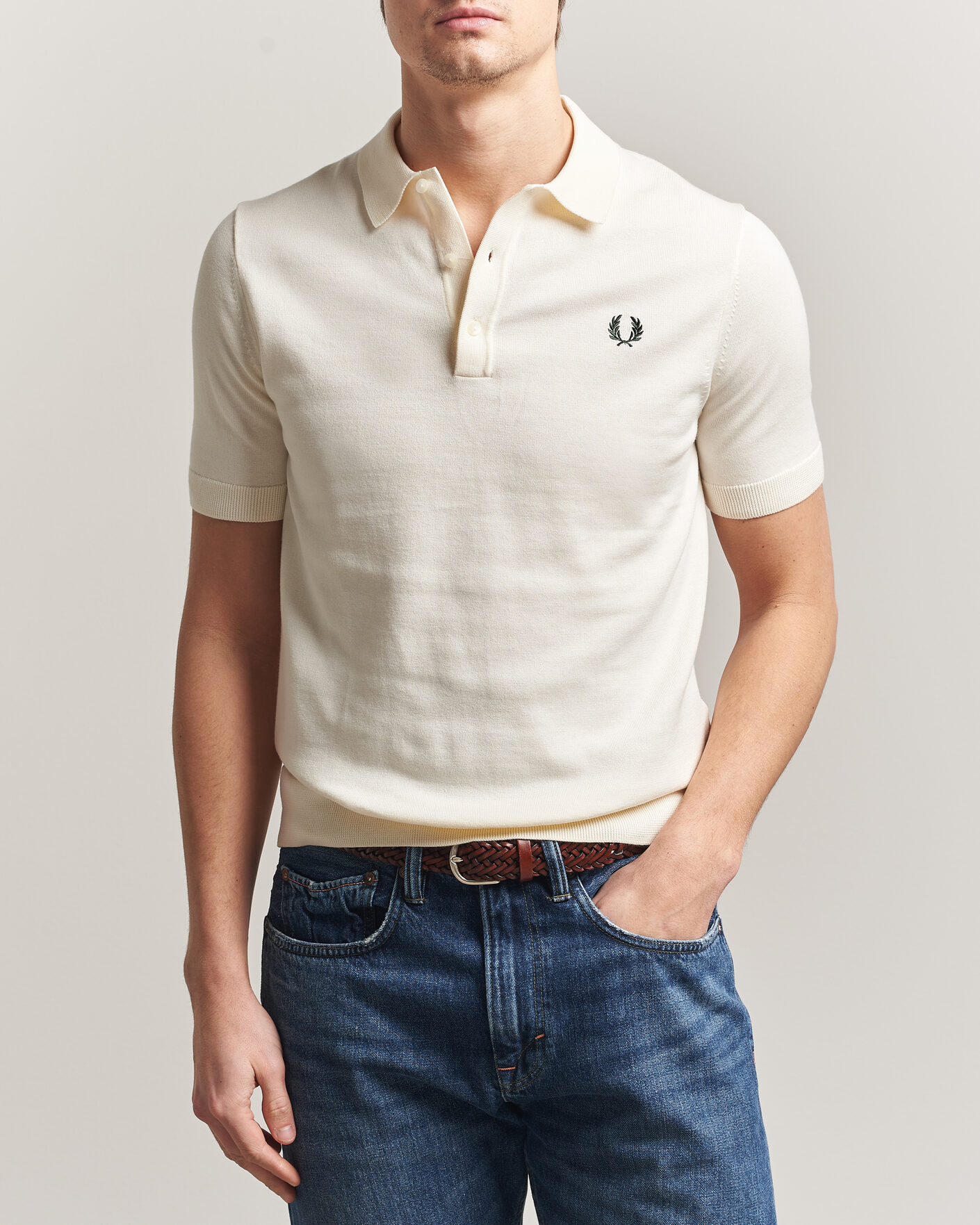 Herr | Pikéer | Fred Perry | Cotton Knitted Polo Ecru