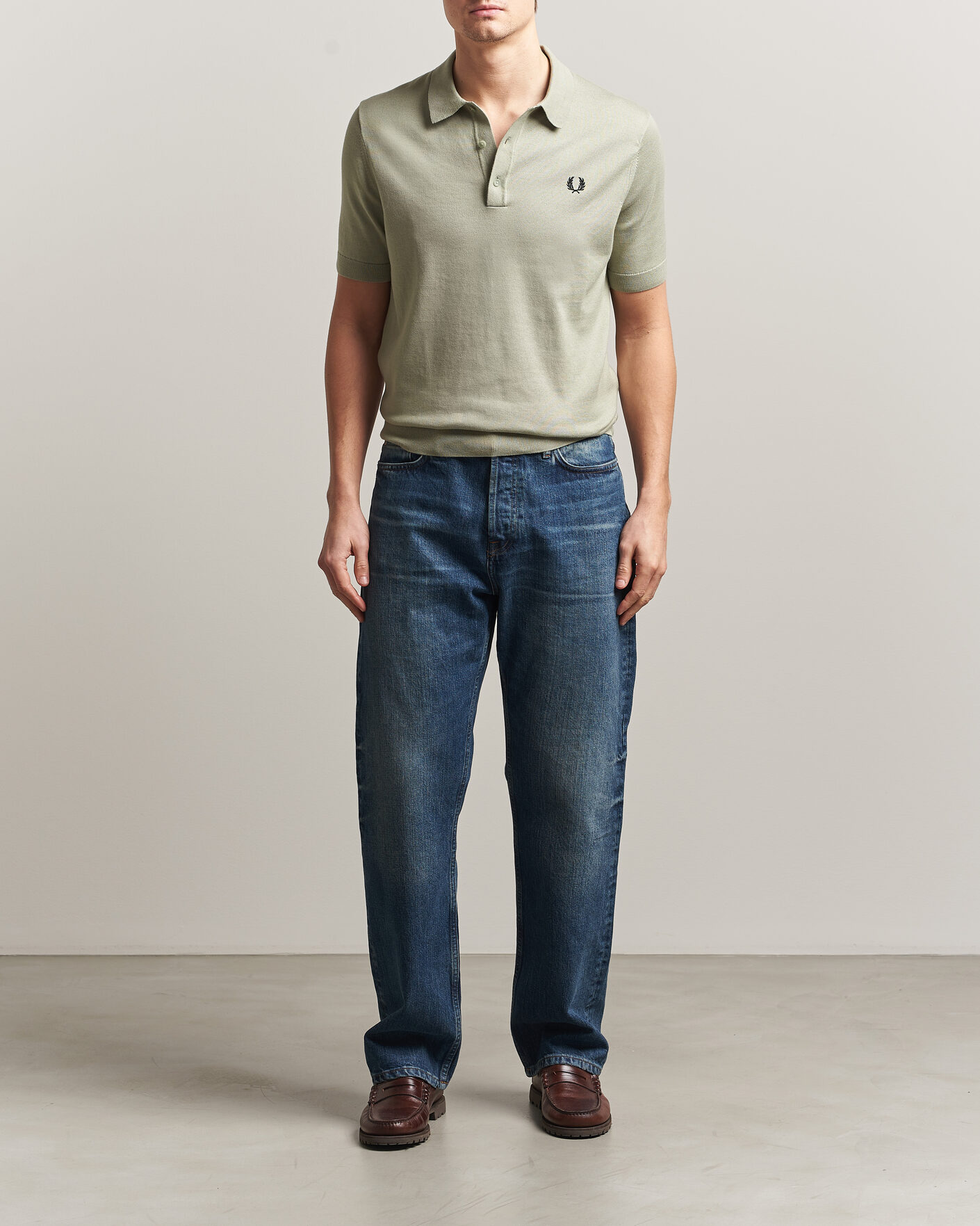 Herr | Pikéer | Fred Perry | Cotton Knitted Polo Seagrass Green