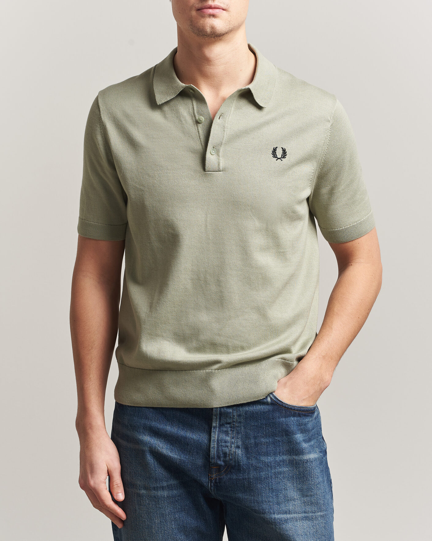 Herr | Pikéer | Fred Perry | Cotton Knitted Polo Seagrass Green