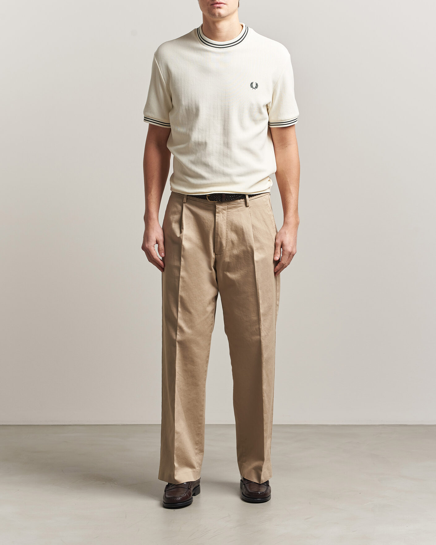 Herr | T-Shirts | Fred Perry | Rib Knitted T-Shirt Ecru