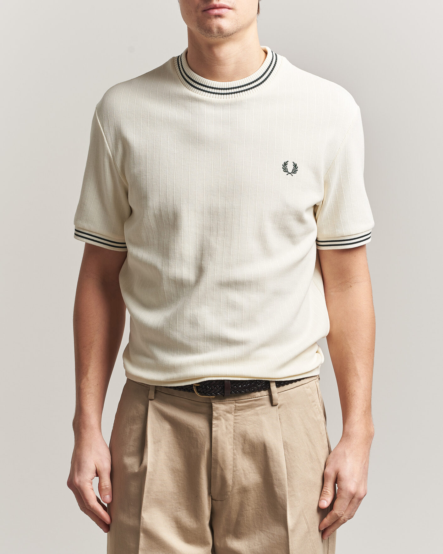 Herr | T-Shirts | Fred Perry | Rib Knitted T-Shirt Ecru