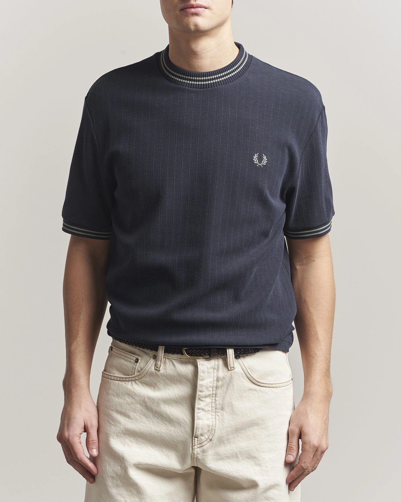 Herr | T-Shirts | Fred Perry | Rib Knitted T-Shirt Navy