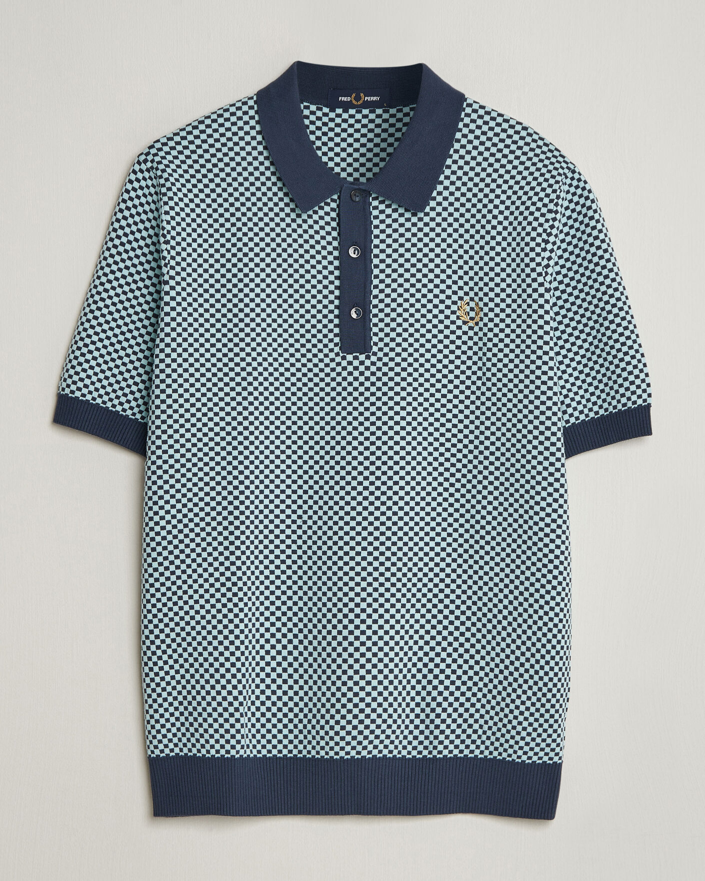 Herr | Pikéer | Fred Perry | Checkboard Knitted Polo Dark Airforce