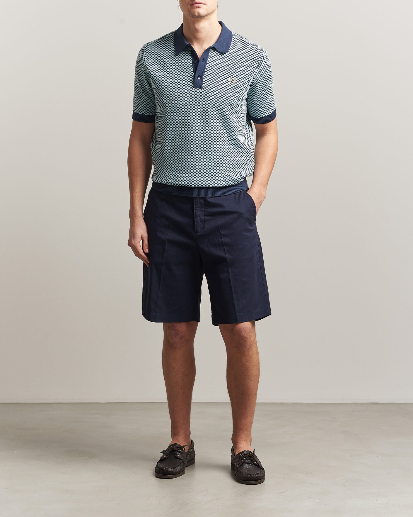Herr | Pikéer | Fred Perry | Checkboard Knitted Polo Dark Airforce