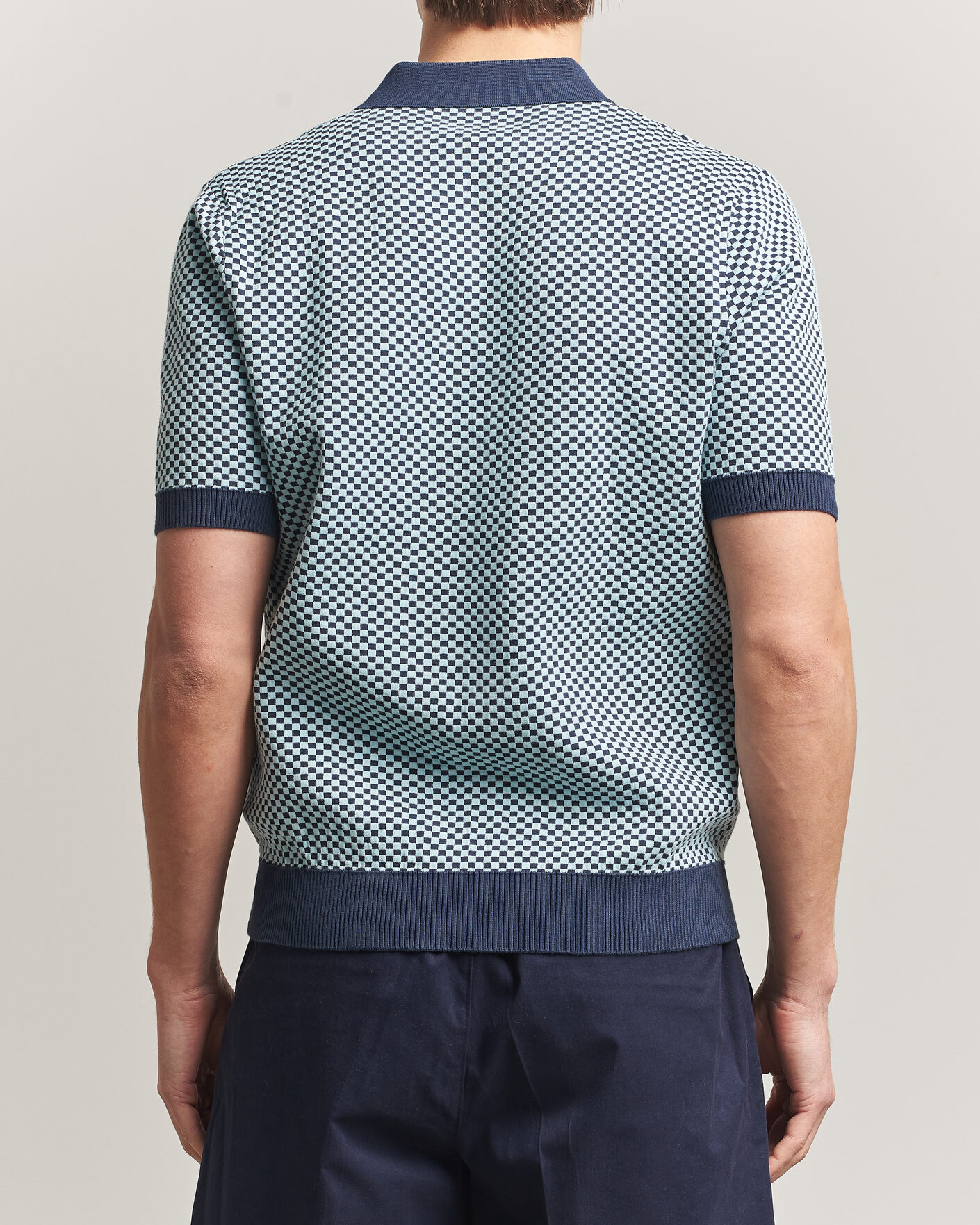 Herr | Pikéer | Fred Perry | Checkboard Knitted Polo Dark Airforce