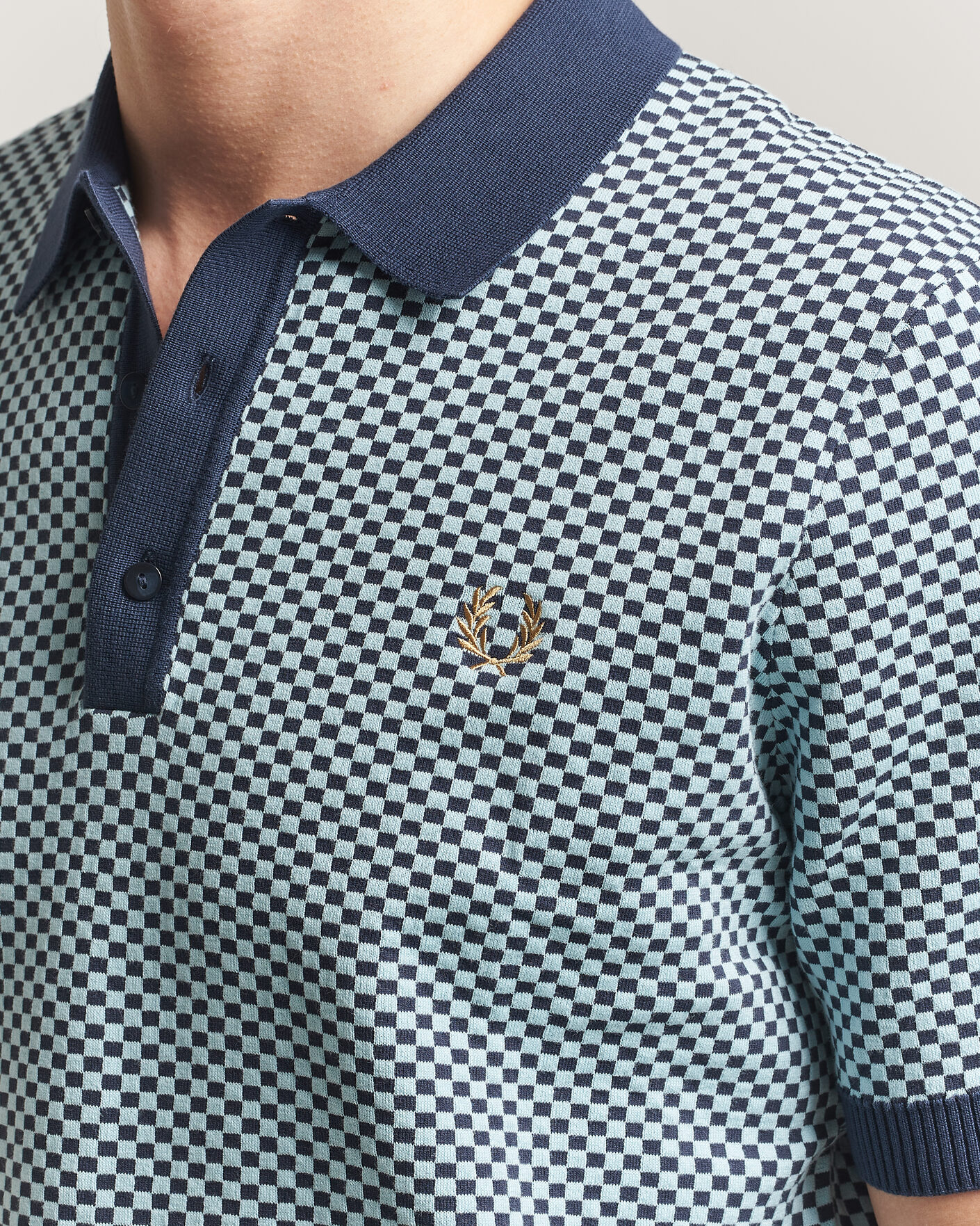 Herr | Pikéer | Fred Perry | Checkboard Knitted Polo Dark Airforce