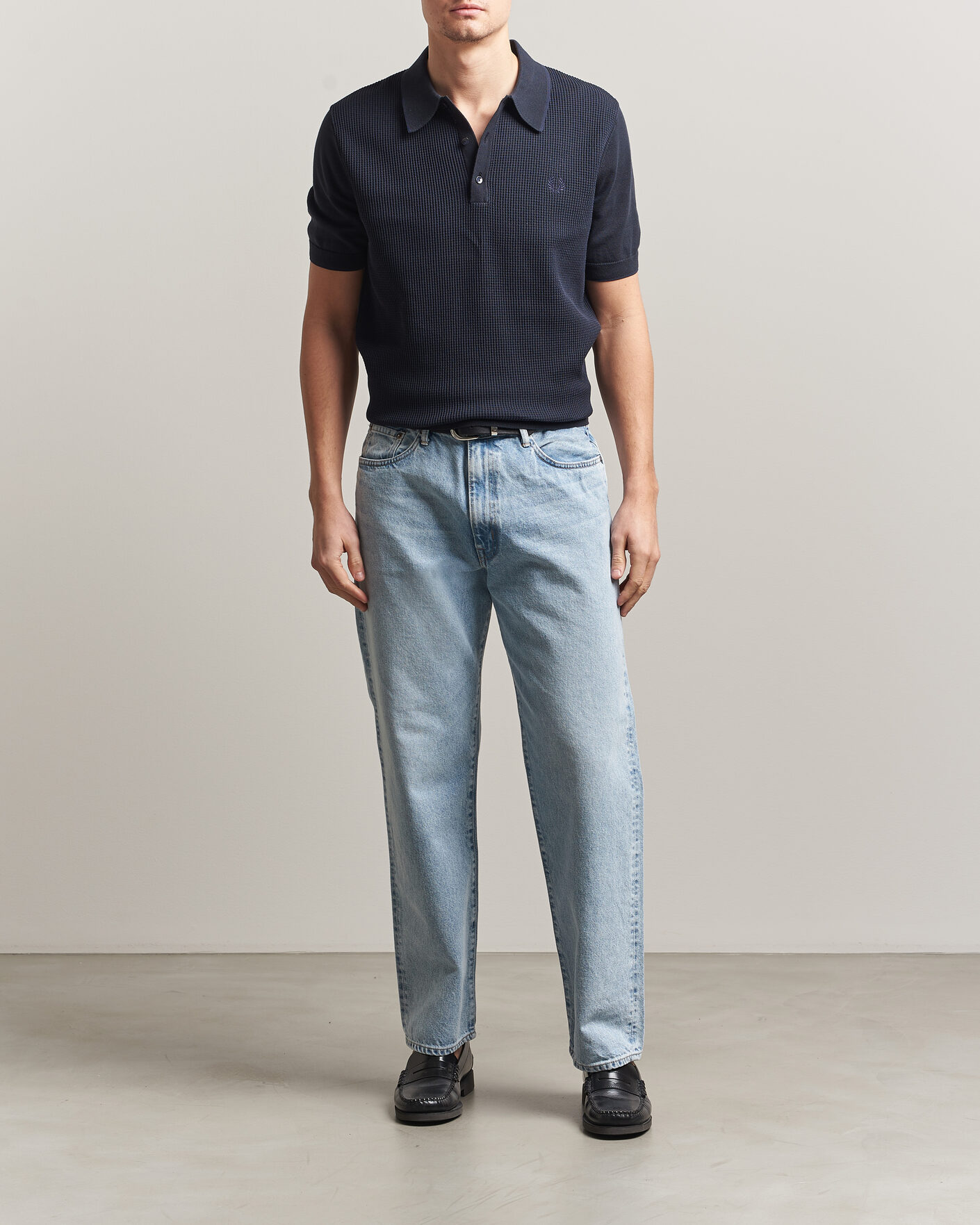 Herr | Pikéer | Fred Perry | Waffle Knitted Polo Navy