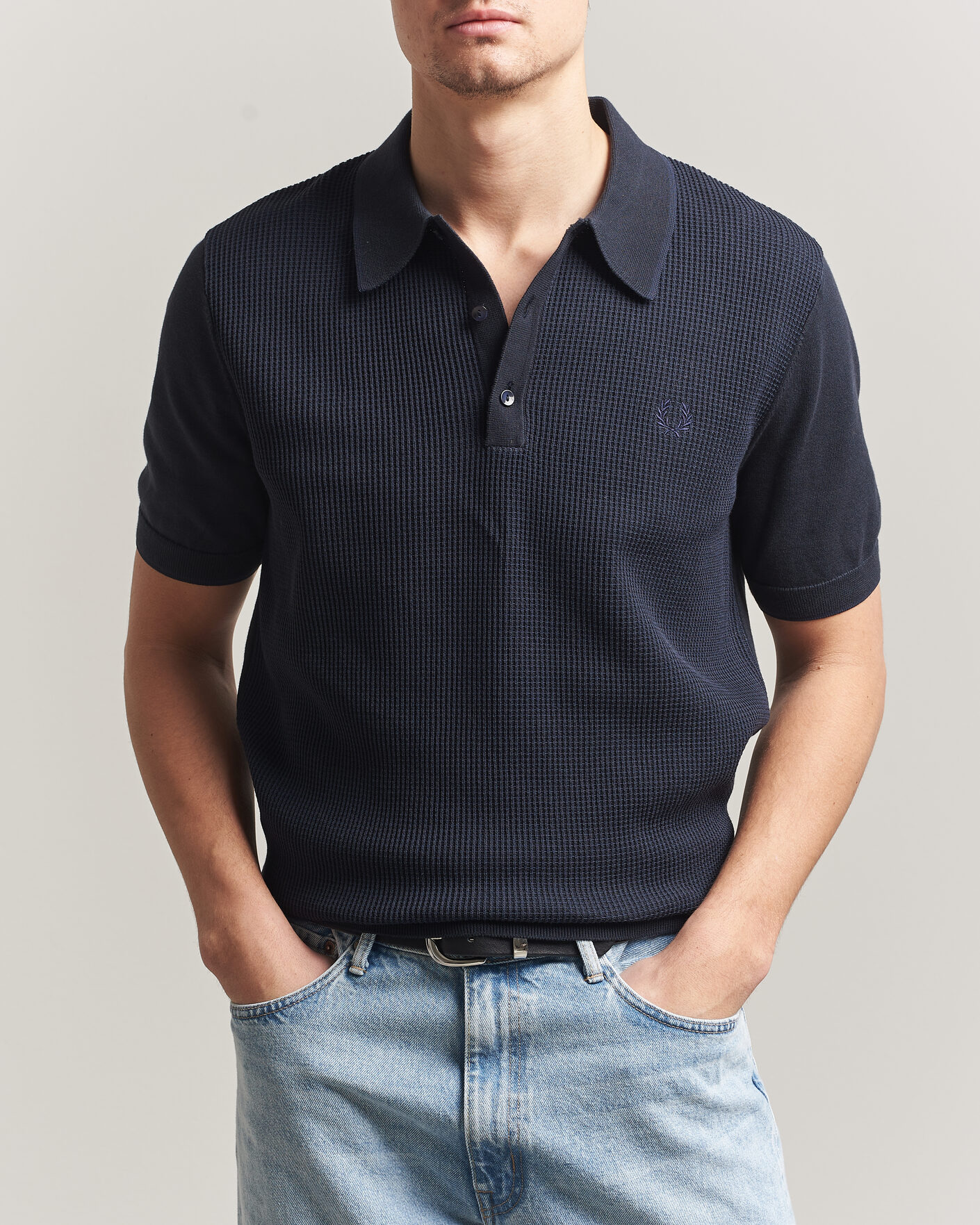 Herr | Pikéer | Fred Perry | Waffle Knitted Polo Navy