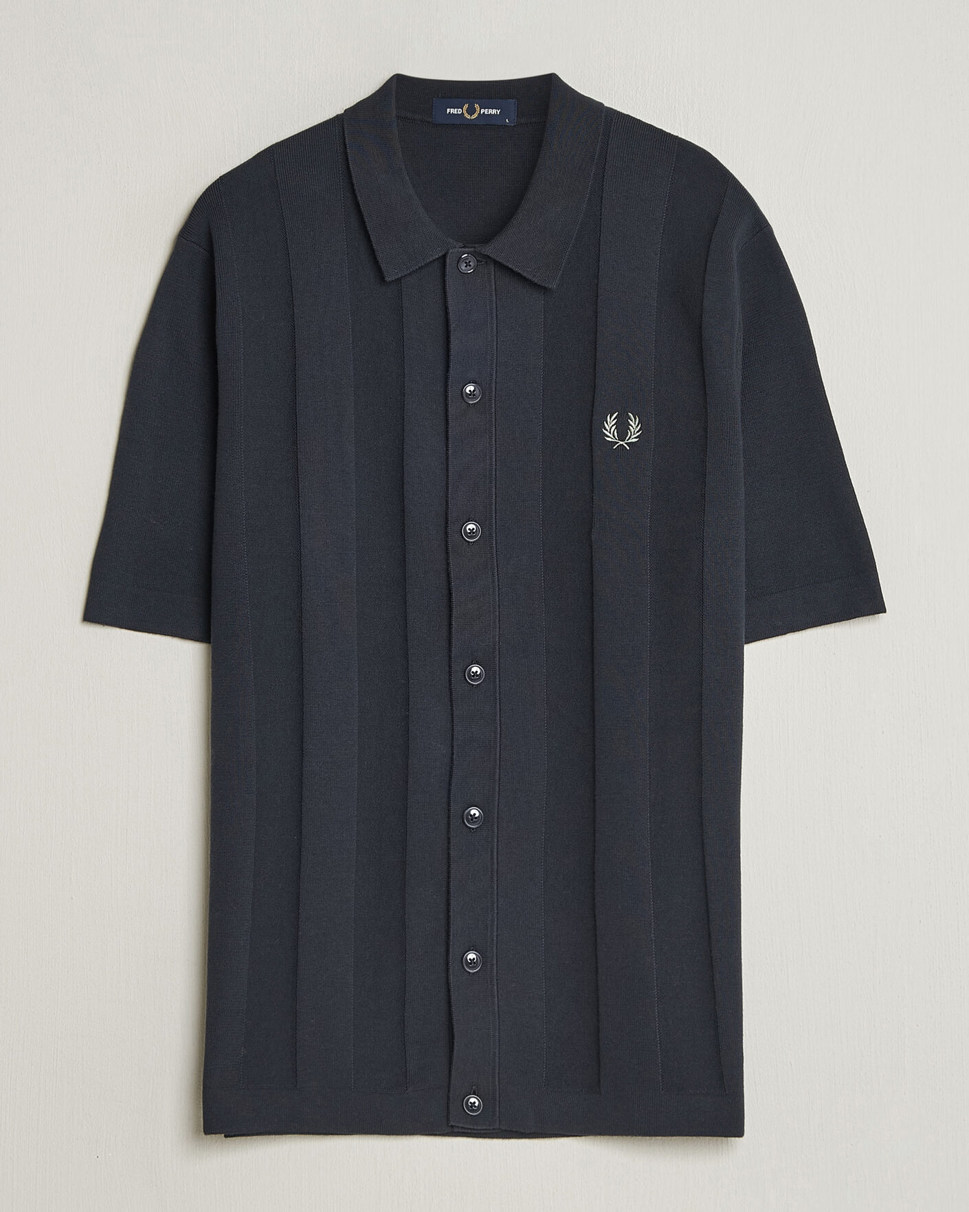 Herr | Skjortor | Fred Perry | Tonal Vertical Striped Knitted Shirt Navy
