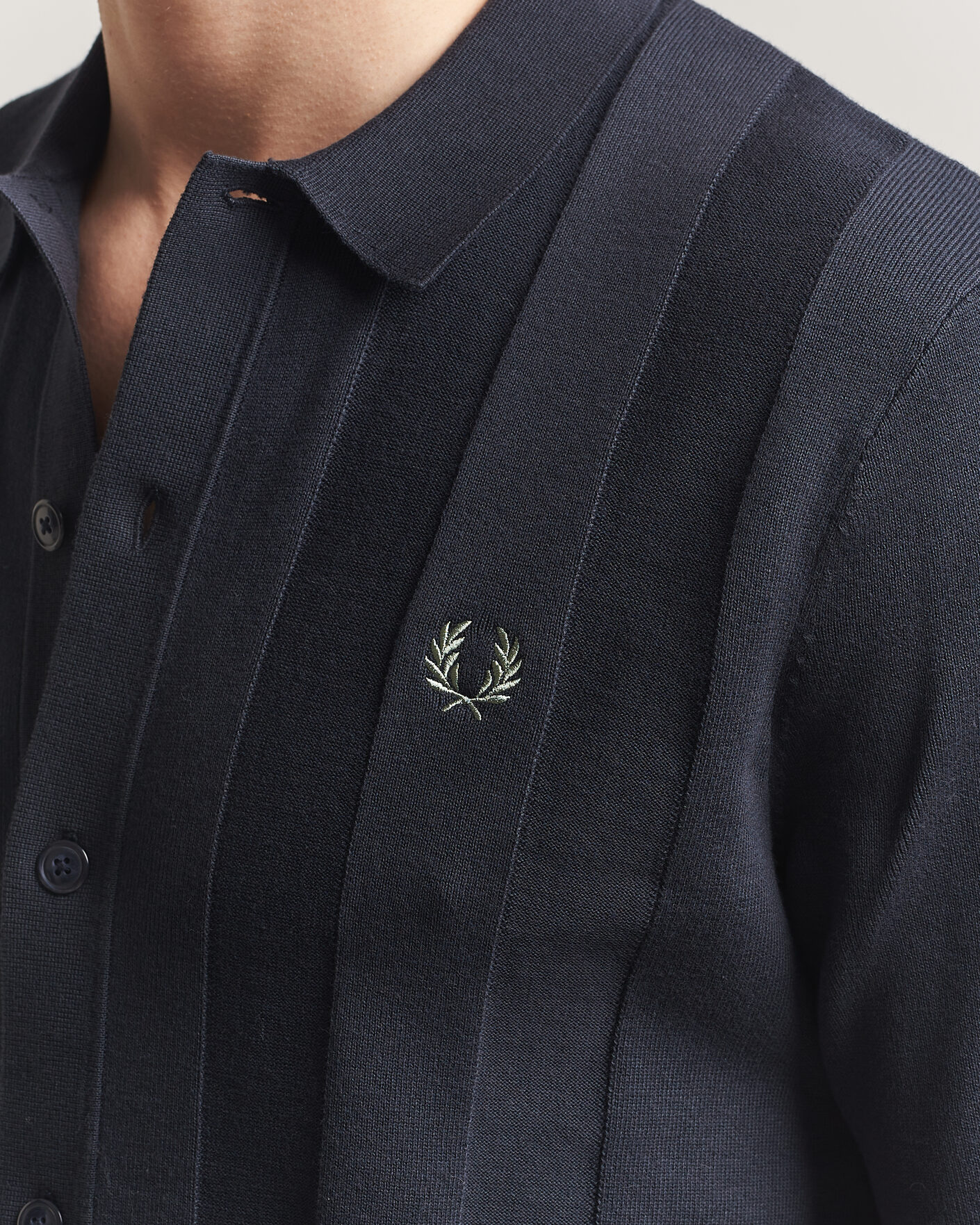 Herr | Skjortor | Fred Perry | Tonal Vertical Striped Knitted Shirt Navy