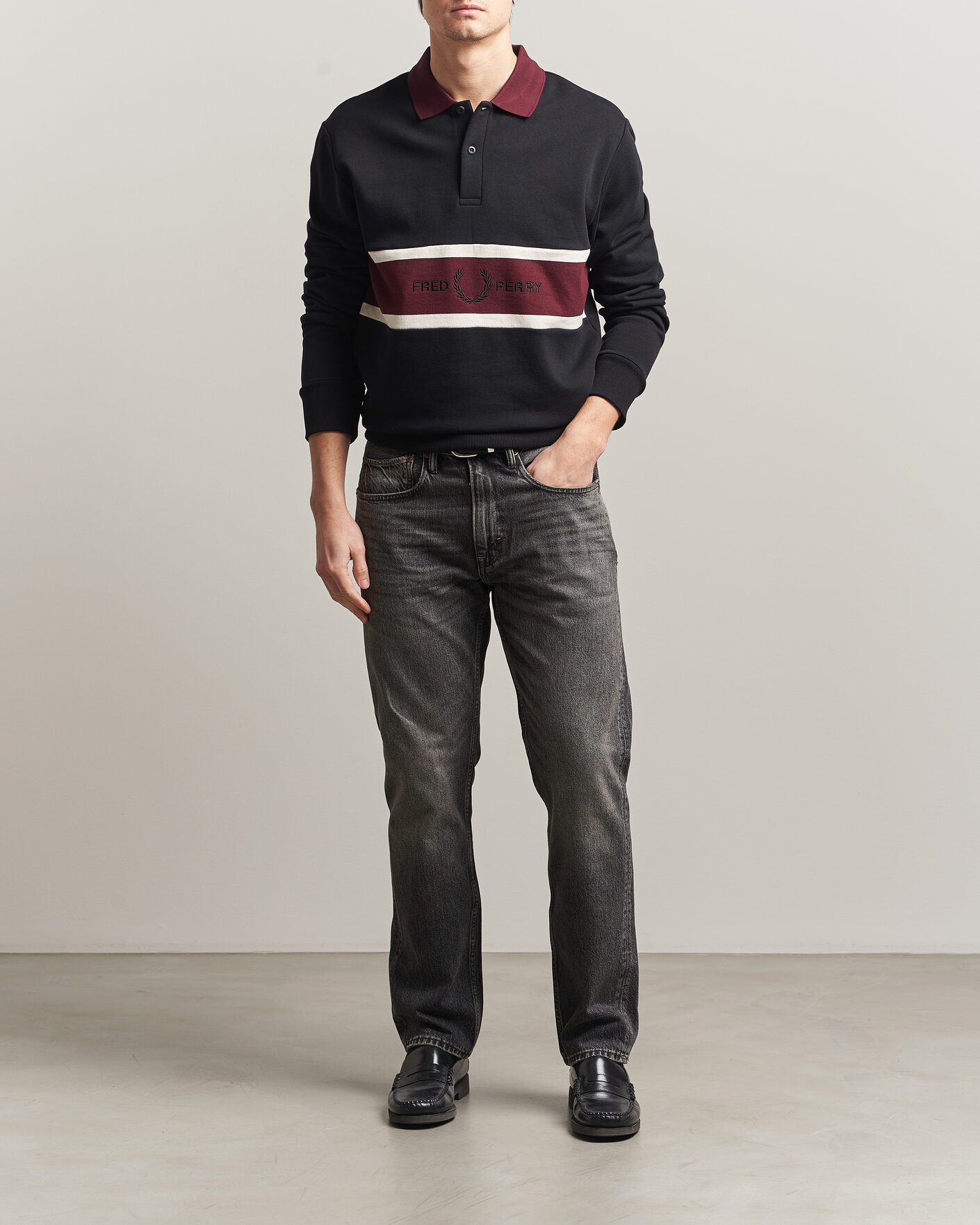 Herr | Tröjor | Fred Perry | Embroidered Paneled Polo Sweater Black