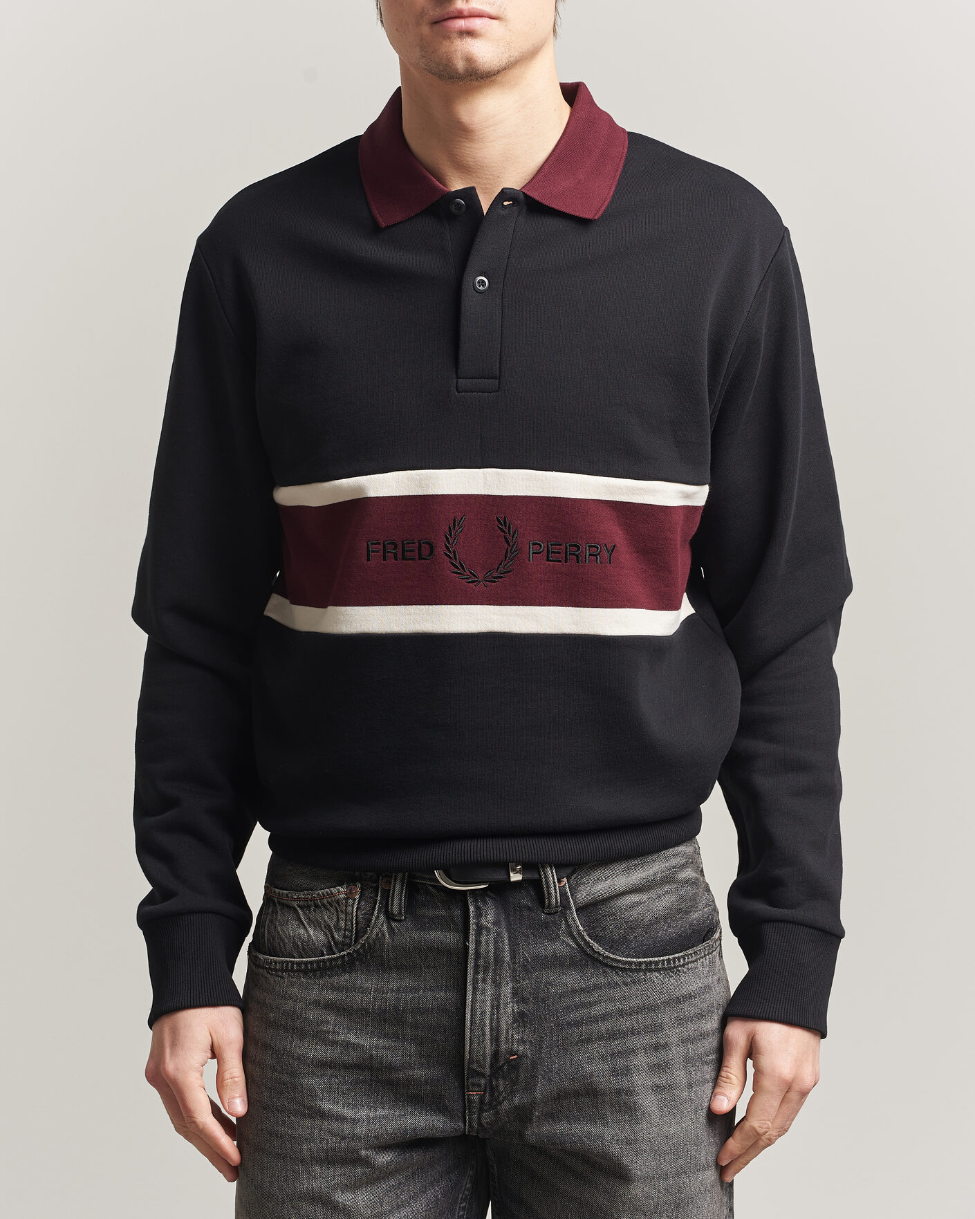 Herr | Tröjor | Fred Perry | Embroidered Paneled Polo Sweater Black