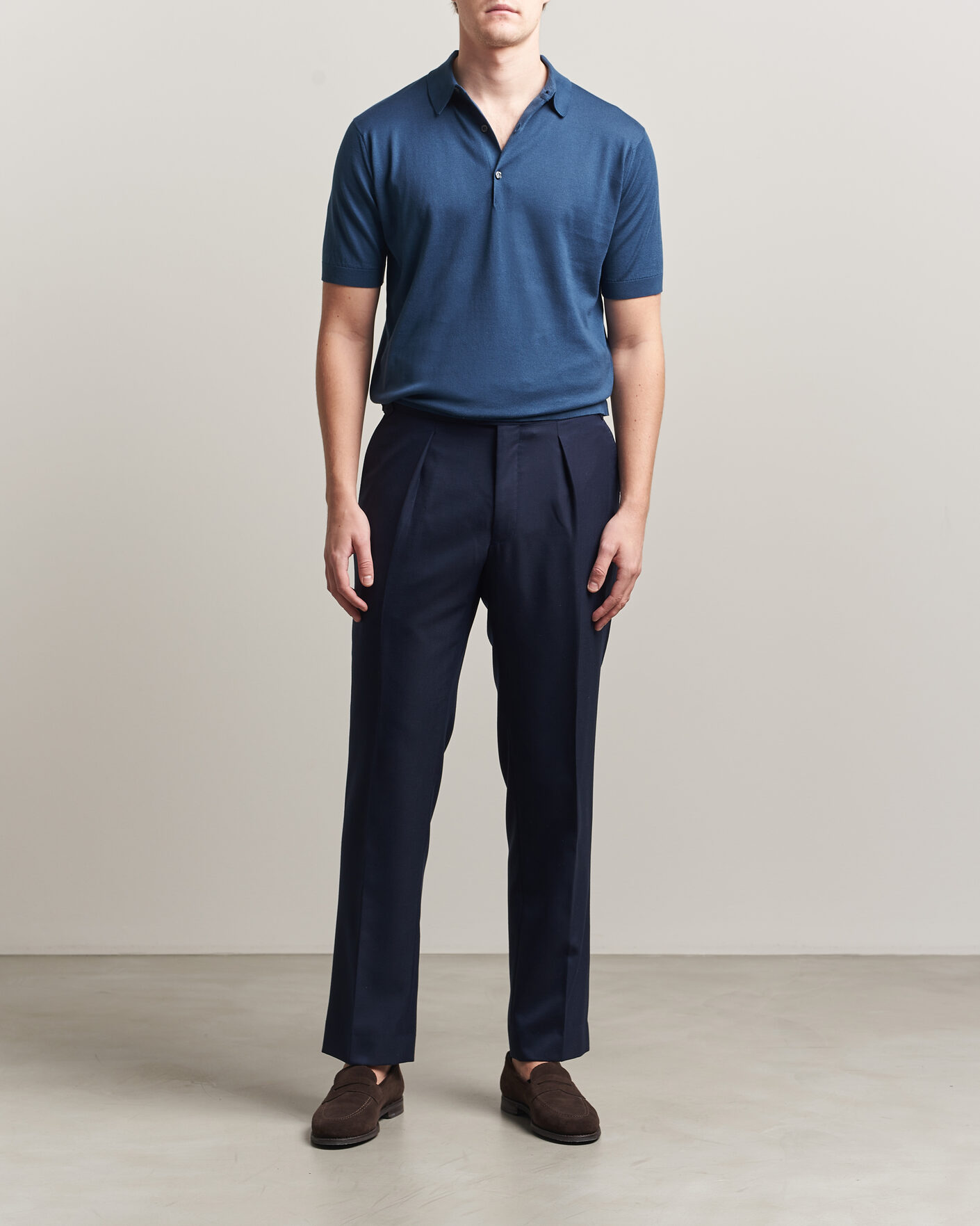Herr | Pikéer | John Smedley | Adrian Slim Fit Sea Island Cotton Polo Delft Blue