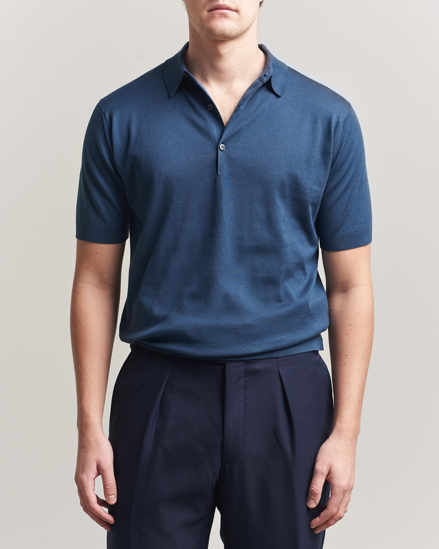 Herr | Pikéer | John Smedley | Adrian Slim Fit Sea Island Cotton Polo Delft Blue