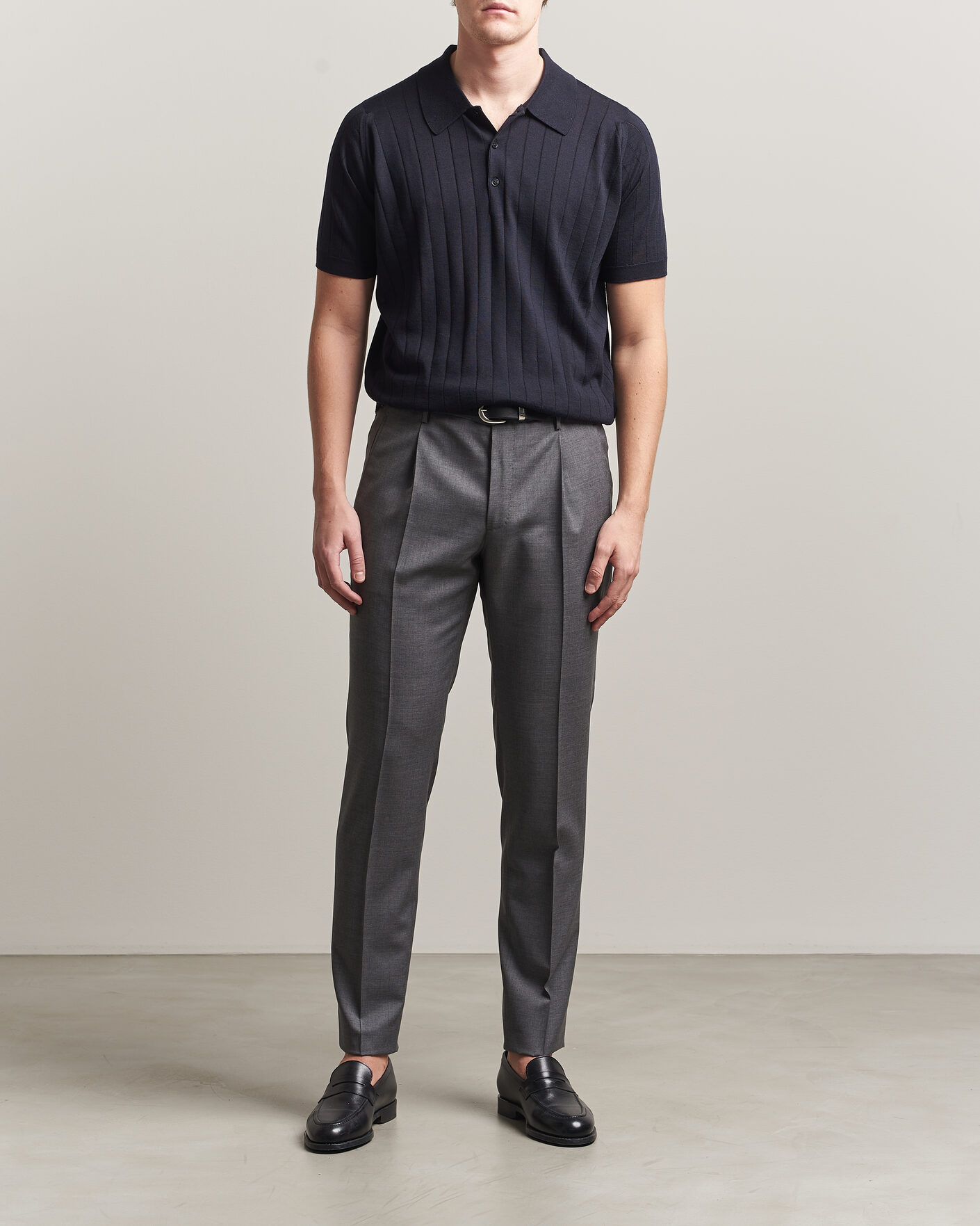 Herr | Pikéer | John Smedley | Williams Merino/Cotton Knitted Polo Navy