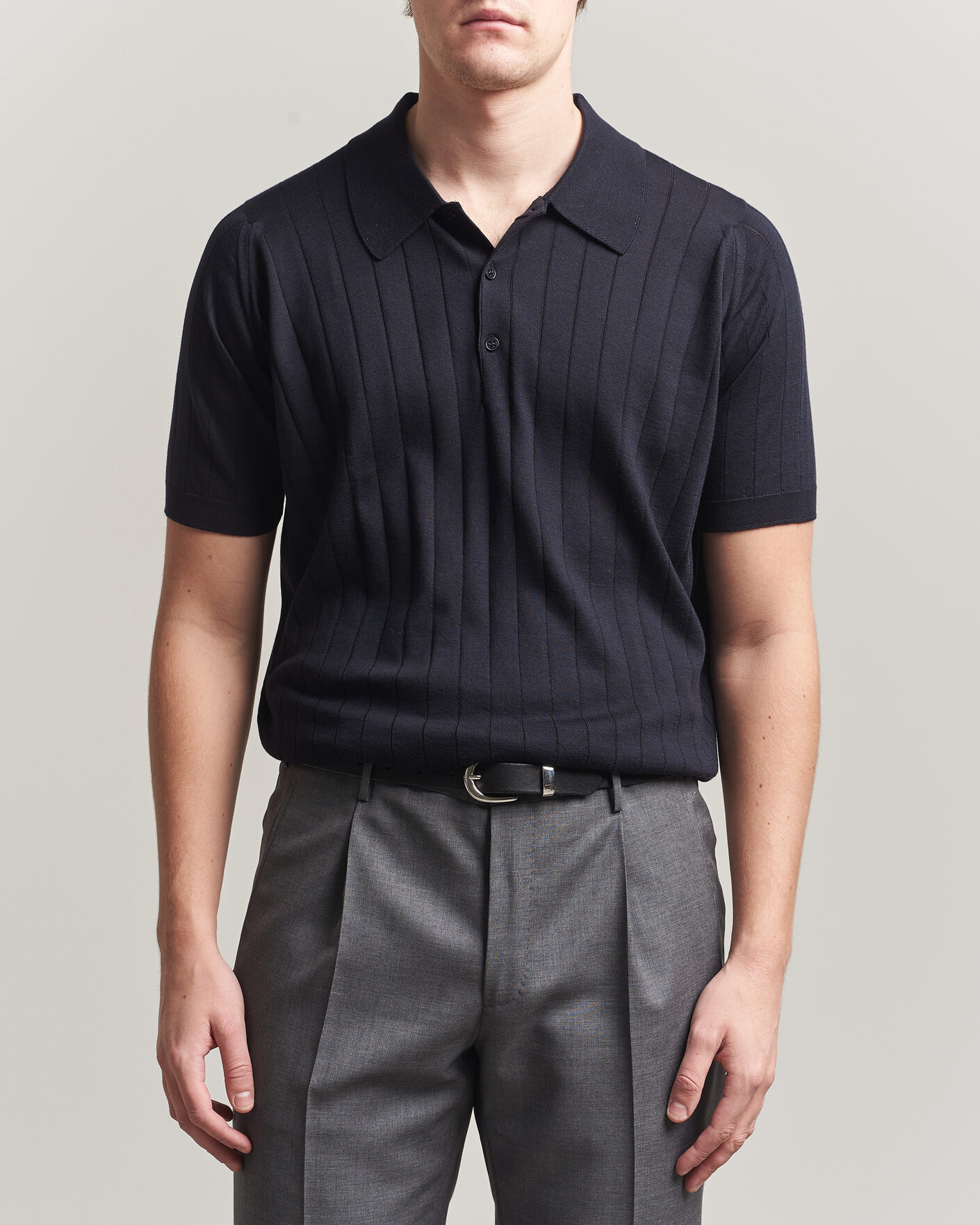 Herr | Pikéer | John Smedley | Williams Merino/Cotton Knitted Polo Navy