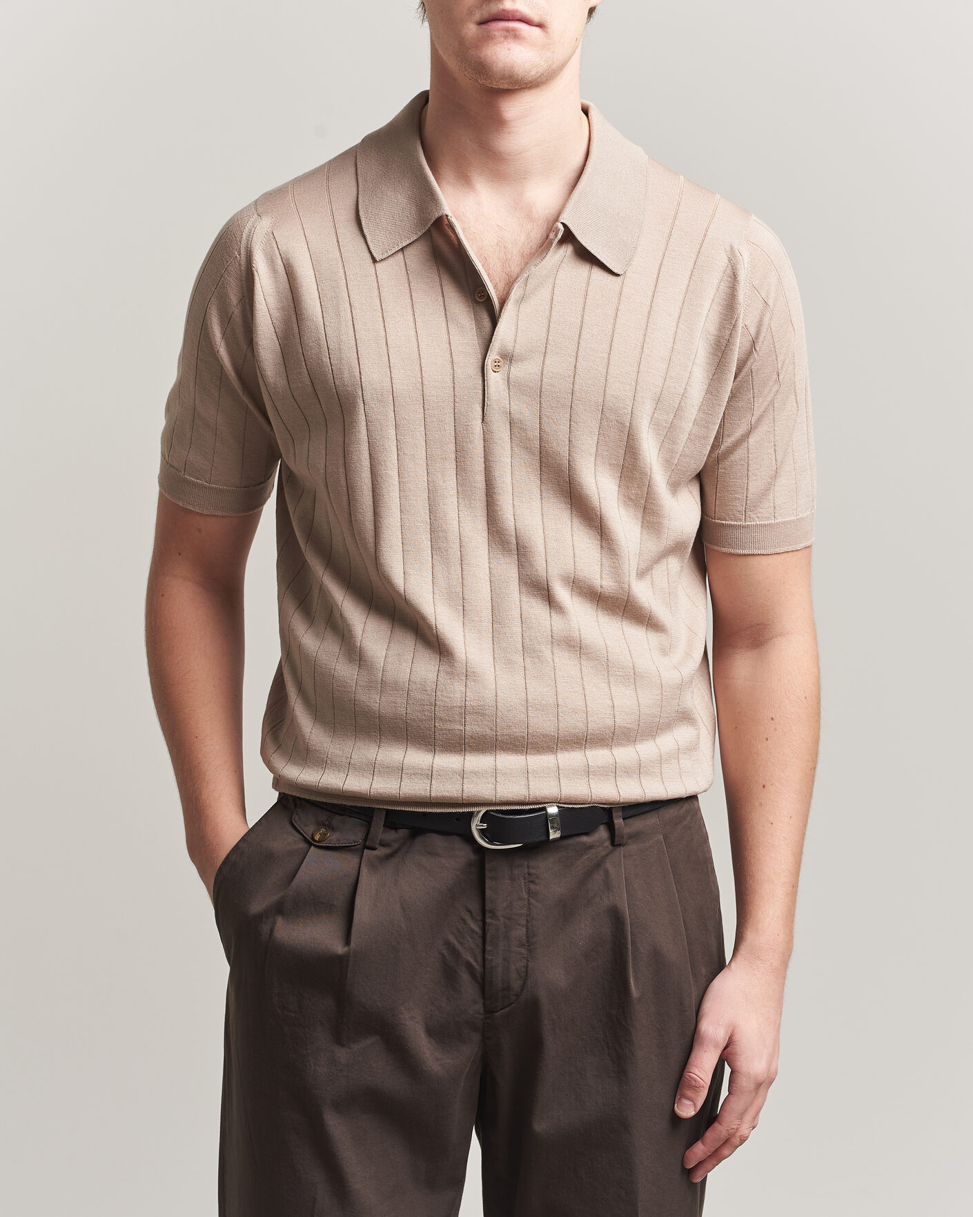 Herr | Pikéer | John Smedley | Williams Merino/Cotton Knitted Polo Oat