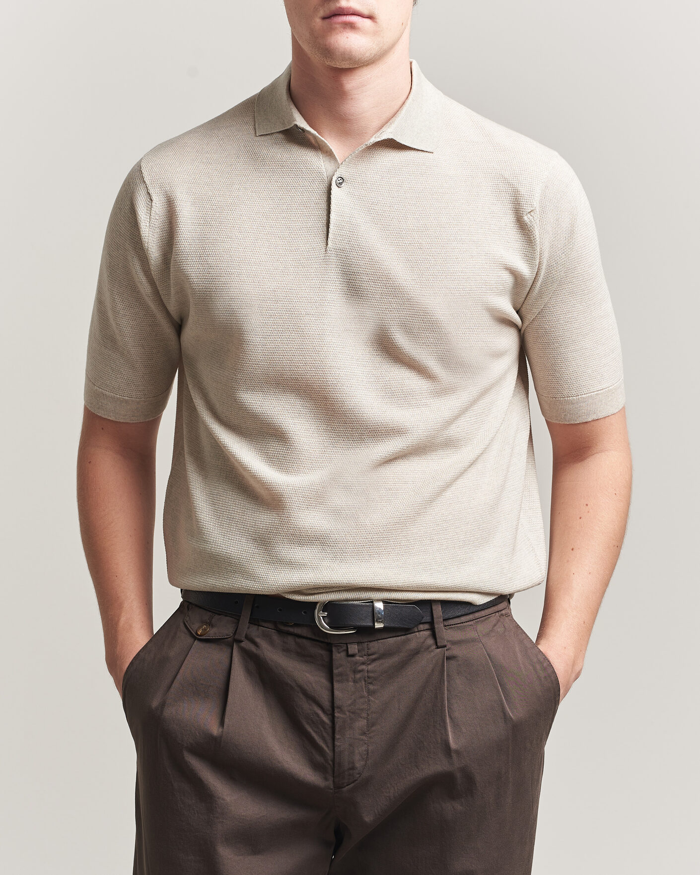 Herr | Pikéer | John Smedley | 14 Singular Knitted Textured Polo Grey Fleece