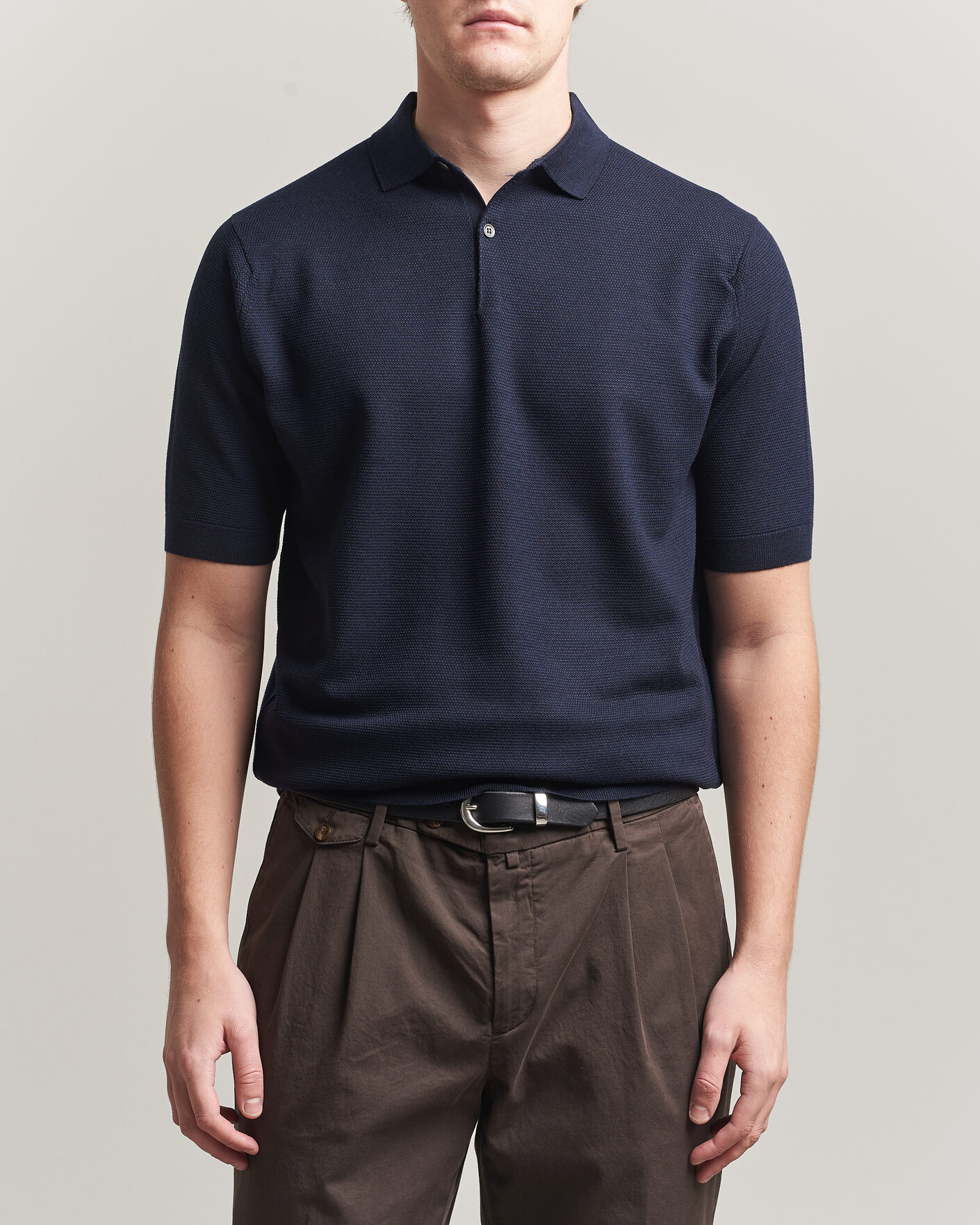 Herr | Pikéer | John Smedley | 14 Singular Knitted Textured Polo Midnight