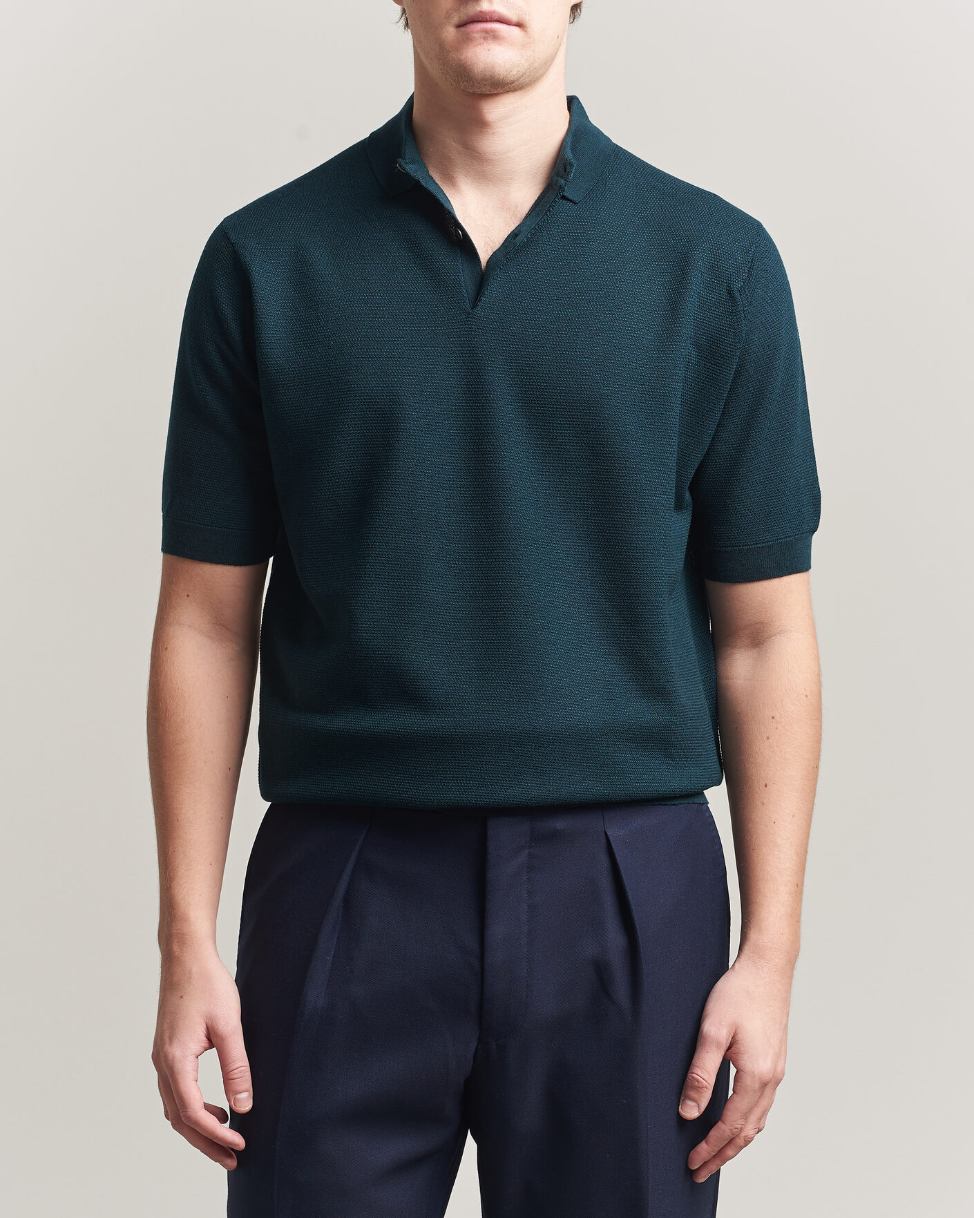 Herr | Pikéer | John Smedley | 14 Singular Knitted Textured Polo Richardson Green