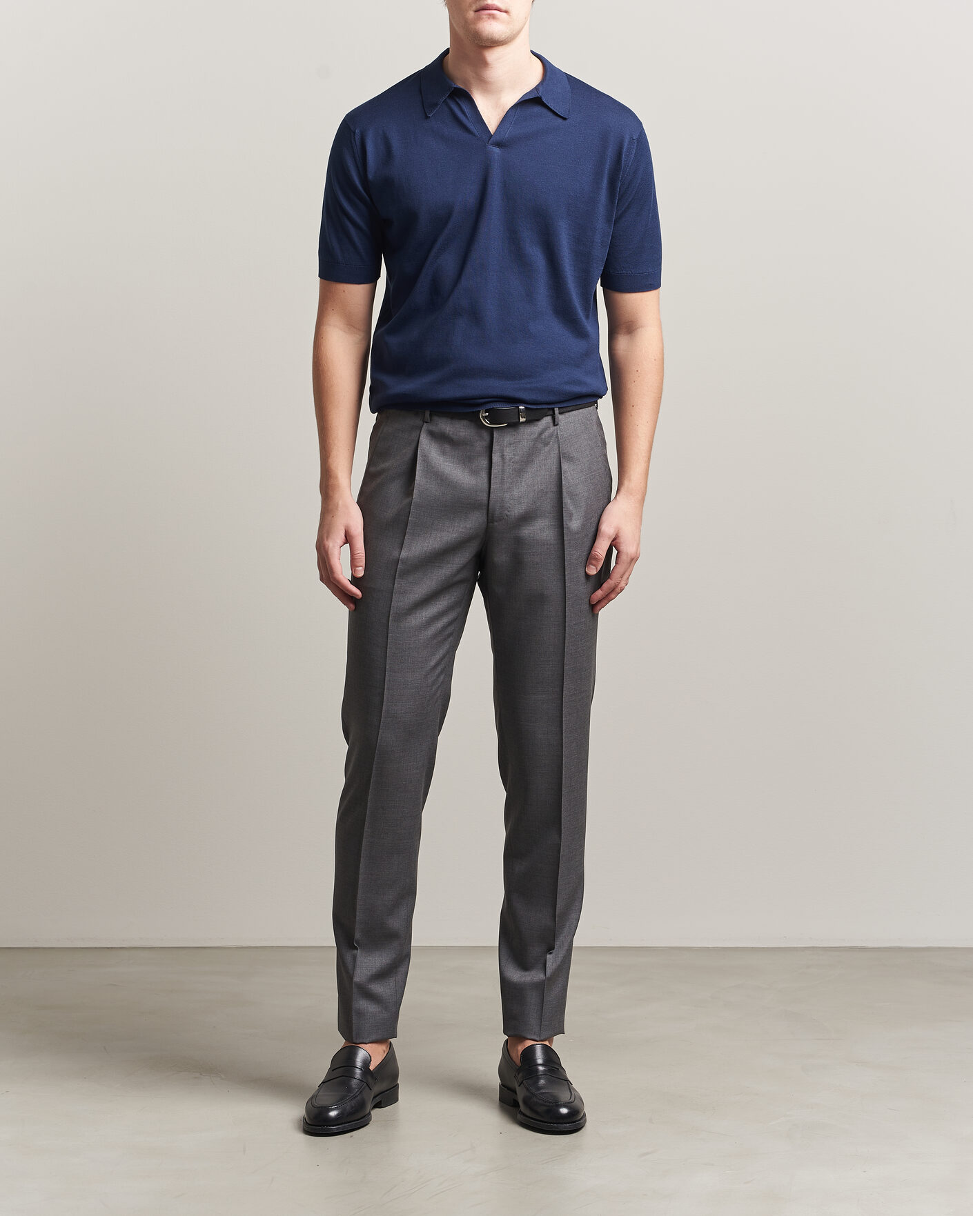 Herr | Pikéer | John Smedley | Noah Open Collar Sea Island Polo French Navy