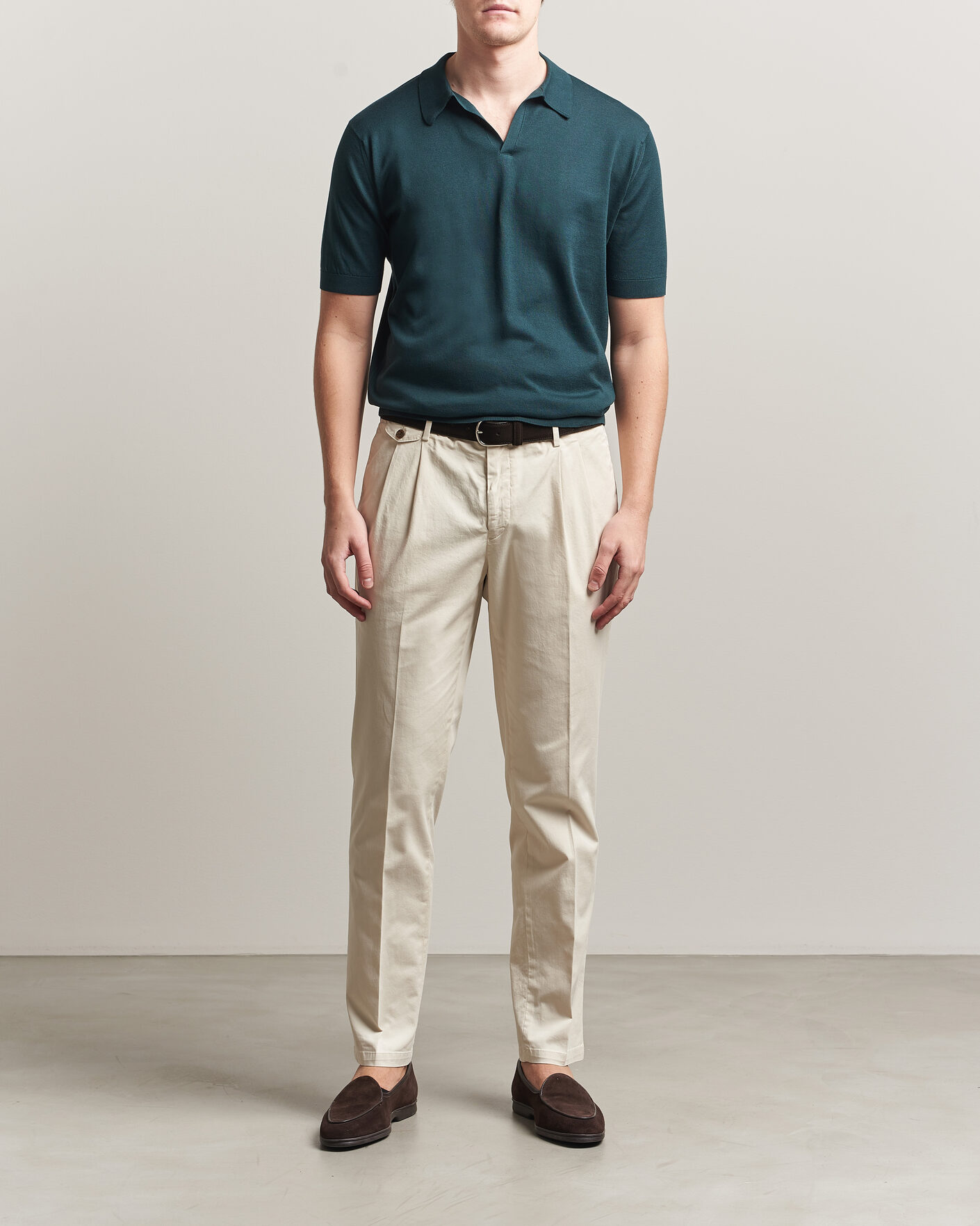 Herr | Pikéer | John Smedley | Noah Open Collar Sea Island Polo Rainforest