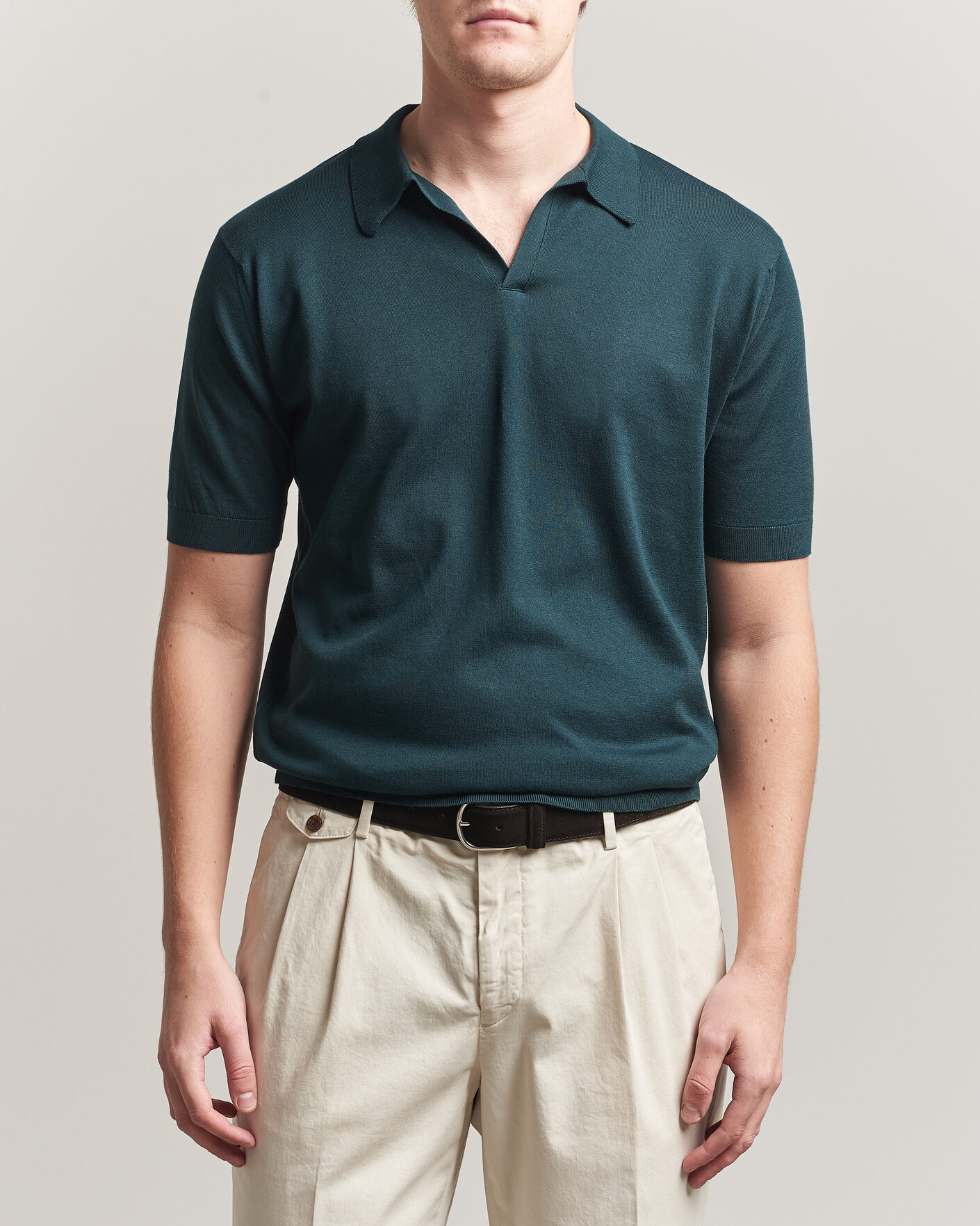 Herr | Pikéer | John Smedley | Noah Open Collar Sea Island Polo Rainforest