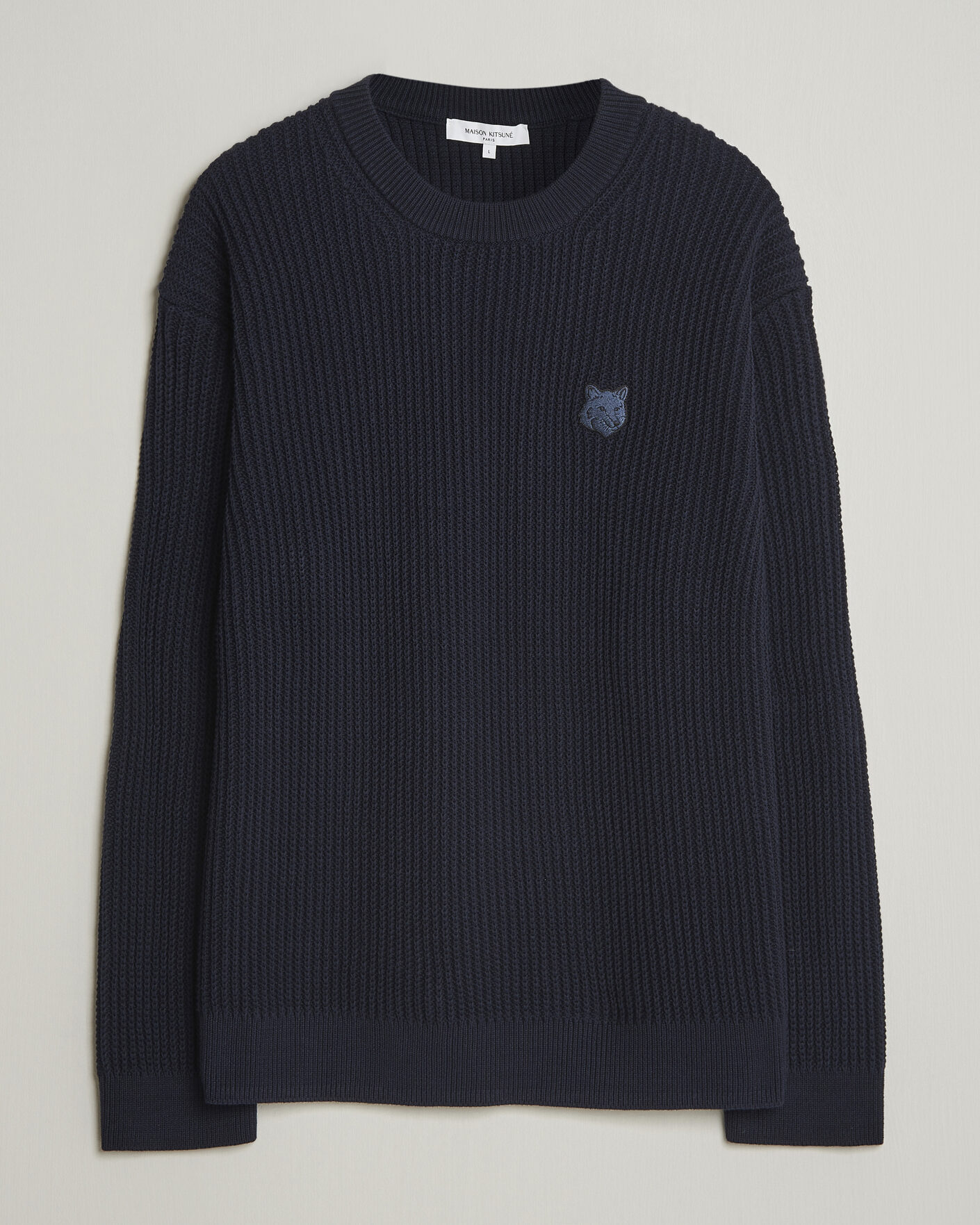 Herr | Tröjor | Maison Kitsuné | Tonal Fox Head Rib Knitted Sweater Navy